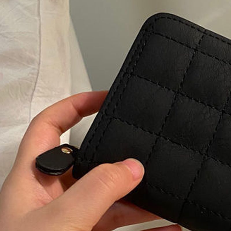 Wallet PU Leather Large Capacity 2 Fold 8 Card Slot Zipper Design for Keys Coins Black - Image 3