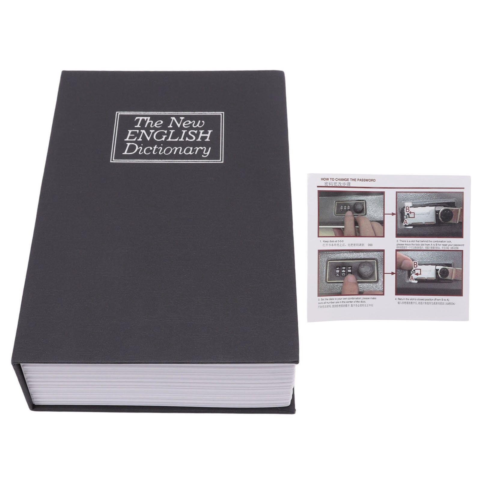 Book Safe Box Innovative Medium Dictionary Diversion Book Safe with Coded Lock for Storing Money Jewelry Cards Documents Black - Image 1