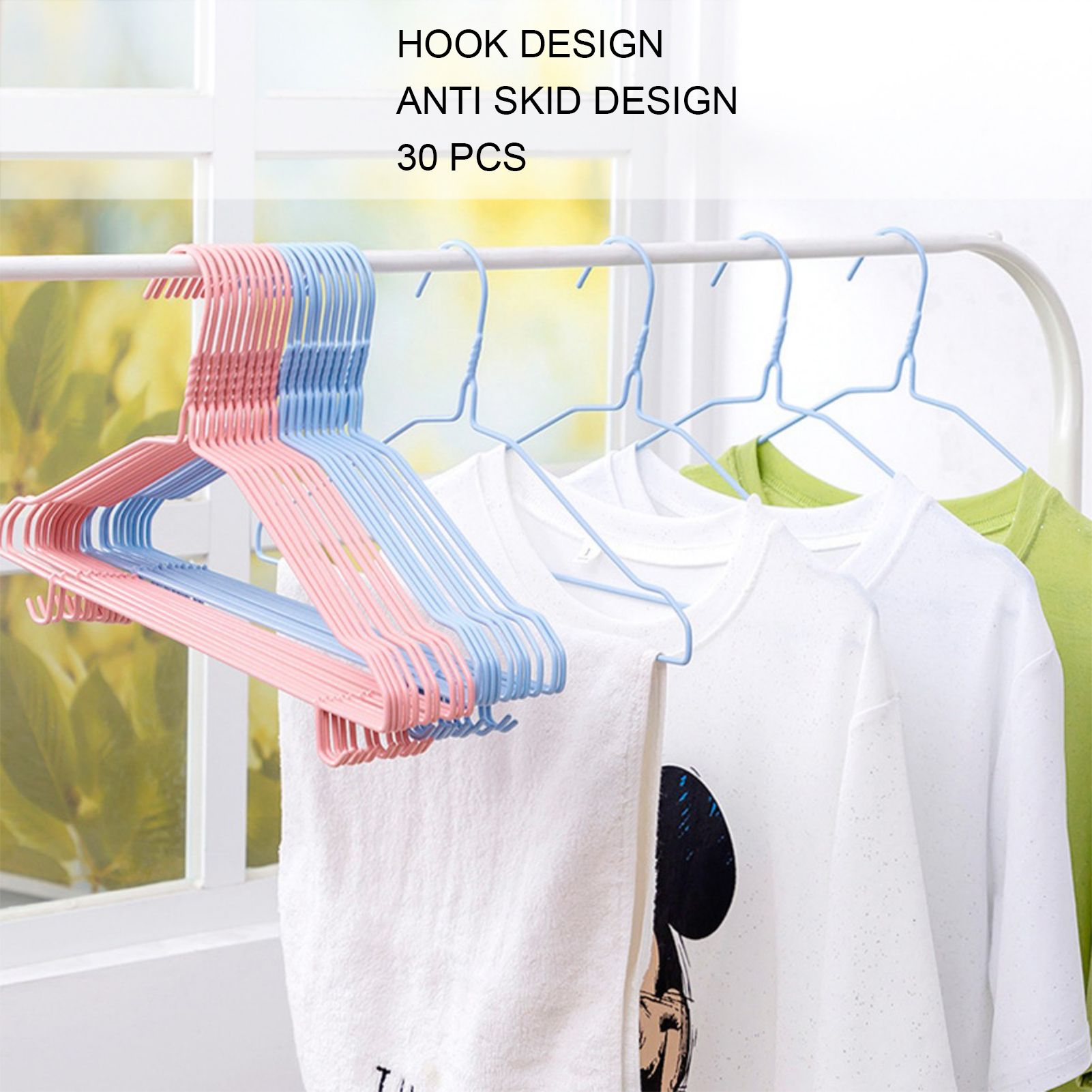30 Pcs Clothes Hangers Hook Design Anti Skid Environmentally Friendly Metal Hangers for Home Use Pink Blue Random - Image 5