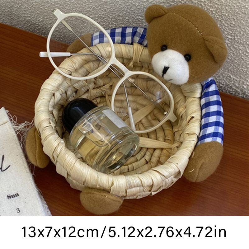 Cute Cartoon Bear Storage Basket Straw Storage Basket for Desktop Office Bedroom M - Image 6