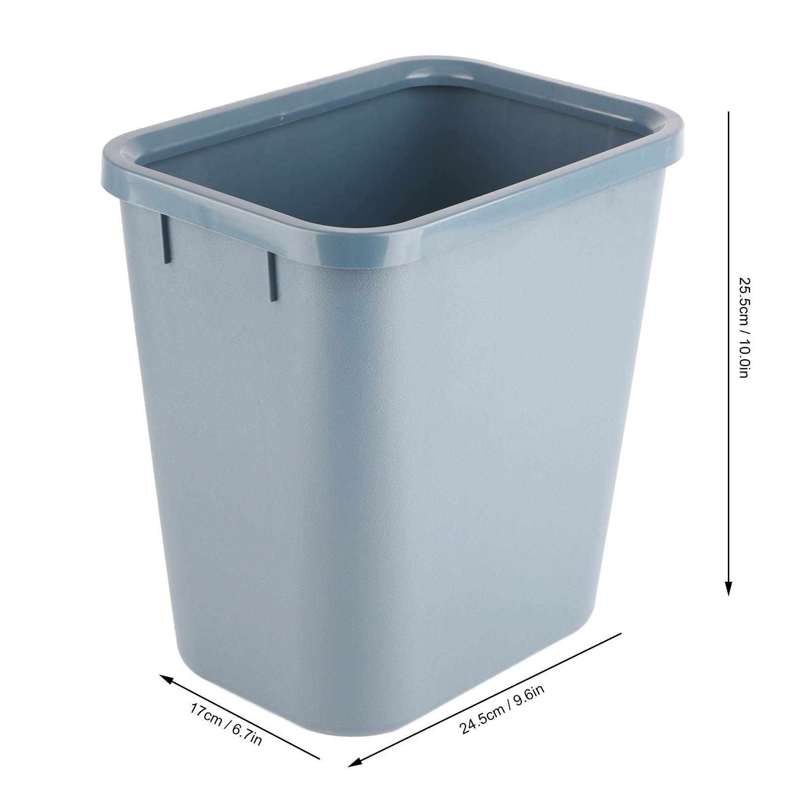 8L Rectangle Waste Bin Thicken Plastic Open Top Trash Can for Kitchen Bathroom Hotel Office Grey - Image 2