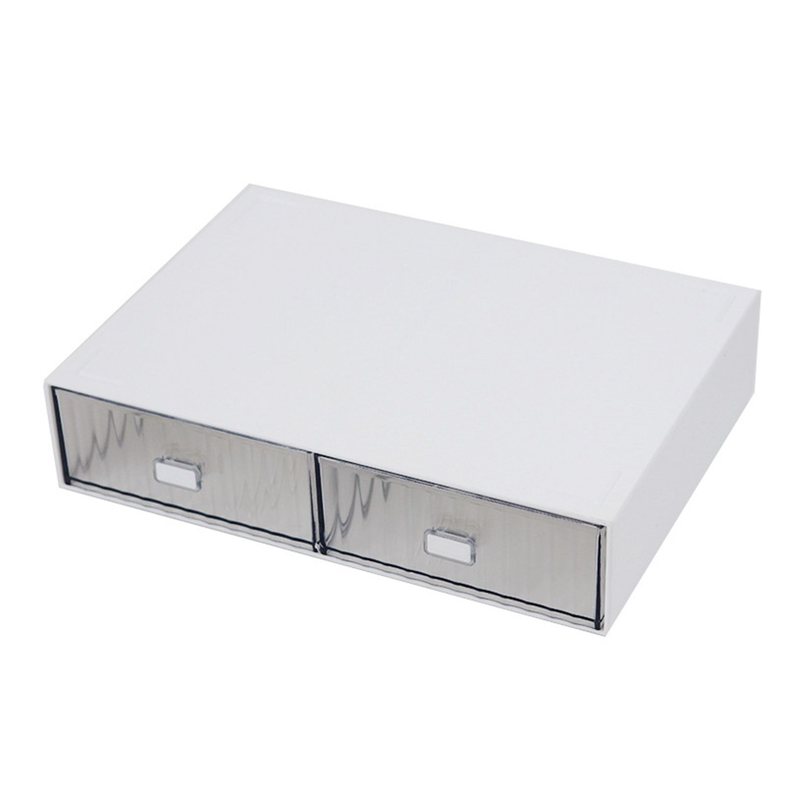Desktop Drawer Organizer Waterproof Dustproof Plastic DIY Combination Multi Layer Stackable Drawer Storage Case Striped White 2 Drawers - Image 1