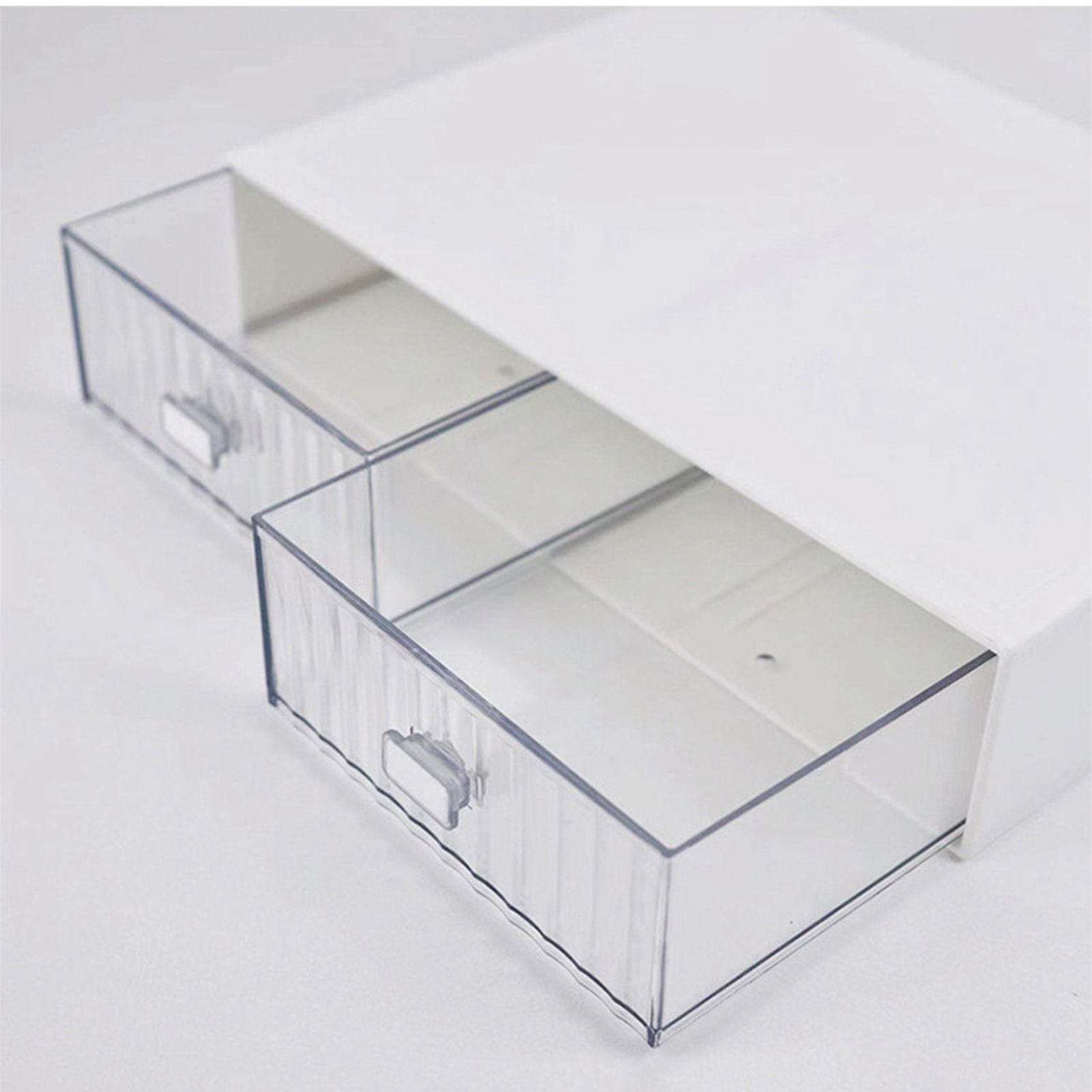 Desktop Drawer Organizer Waterproof Dustproof Plastic DIY Combination Multi Layer Stackable Drawer Storage Case Striped White 2 Drawers - Image 4