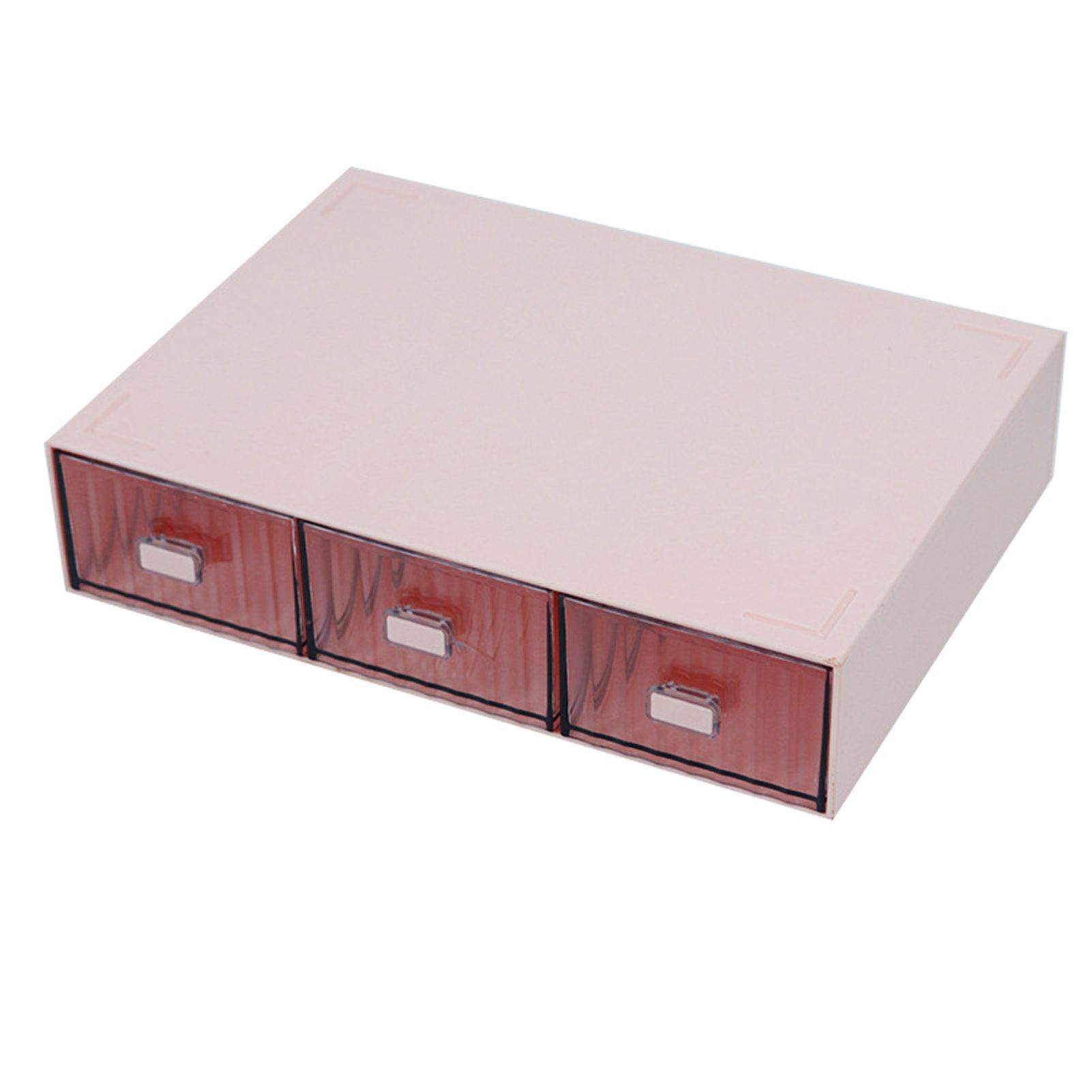 Desktop Drawer Organizer Waterproof Dustproof Plastic DIY Combination Multi Layer Stackable Drawer Storage Case Striped Pink 3 Drawers - Image 1