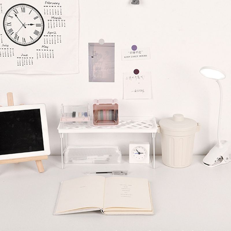 Dormitory Storage Shelf Strong PP Metal Foldable Design Simple Style Desktop Display Shelf for Home Dormitory Office White S - Image 5