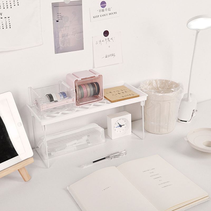 Dormitory Storage Shelf Strong PP Metal Foldable Design Simple Style Desktop Display Shelf for Home Dormitory Office White S - Image 6