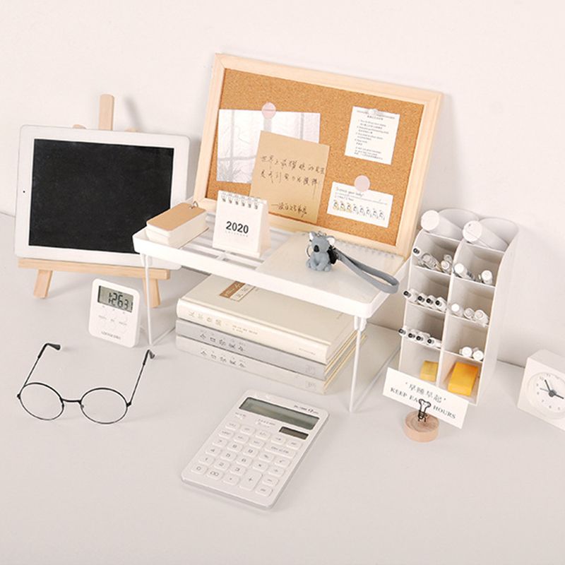 Dormitory Storage Shelf Strong PP Metal Foldable Design Simple Style Desktop Display Shelf for Home Dormitory Office White M - Image 3
