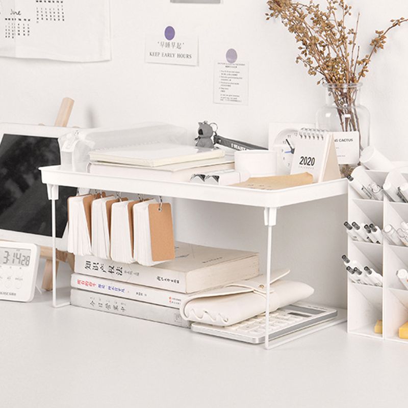 Dormitory Storage Shelf Strong PP Metal Foldable Design Simple Style Desktop Display Shelf for Home Dormitory Office White L - Image 3