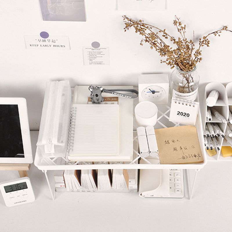 Dormitory Storage Shelf Strong PP Metal Foldable Design Simple Style Desktop Display Shelf for Home Dormitory Office White L - Image 4