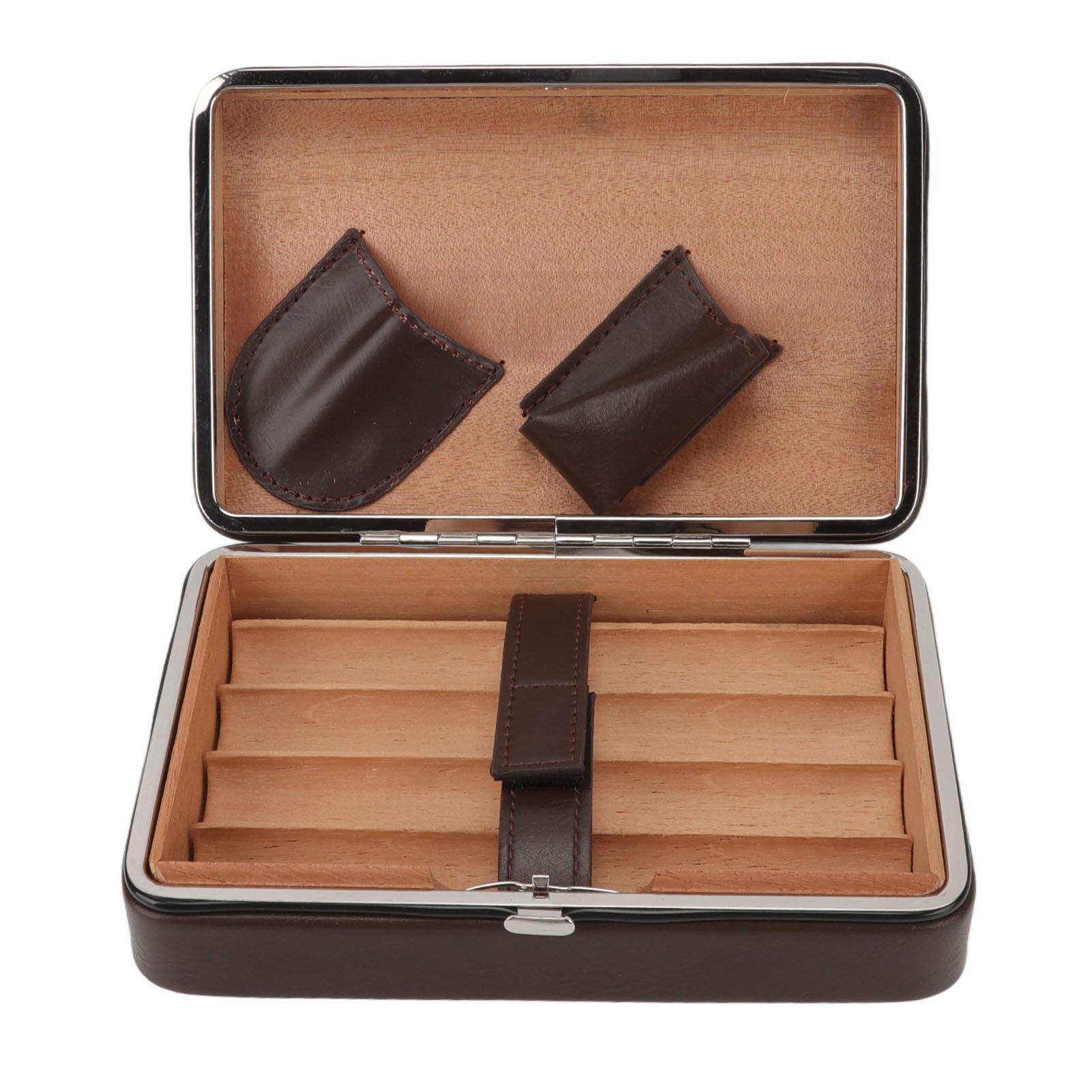 Cigar Holder Case Portable Travel Leather Cigar Humidor Case with Cedarwood Lining for 4 Count Cigars - Image 1