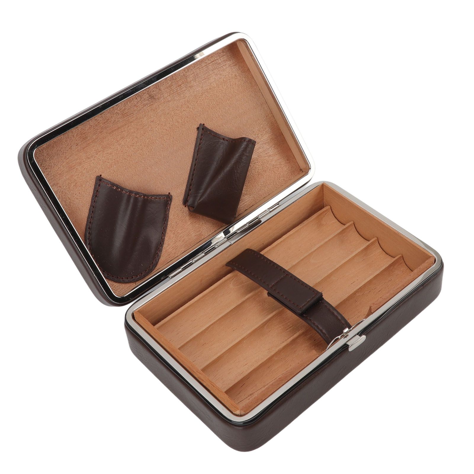 Cigar Holder Case Portable Travel Leather Cigar Humidor Case with Cedarwood Lining for 4 Count Cigars - Image 2