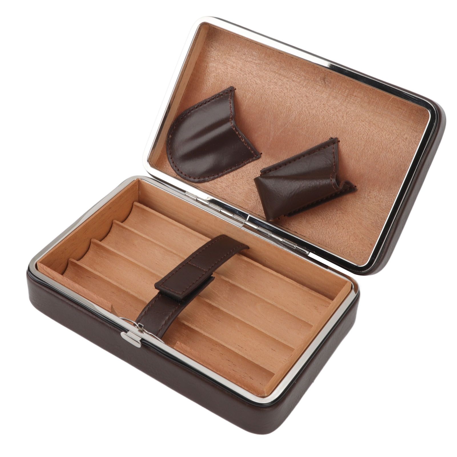 Cigar Holder Case Portable Travel Leather Cigar Humidor Case with Cedarwood Lining for 4 Count Cigars - Image 3