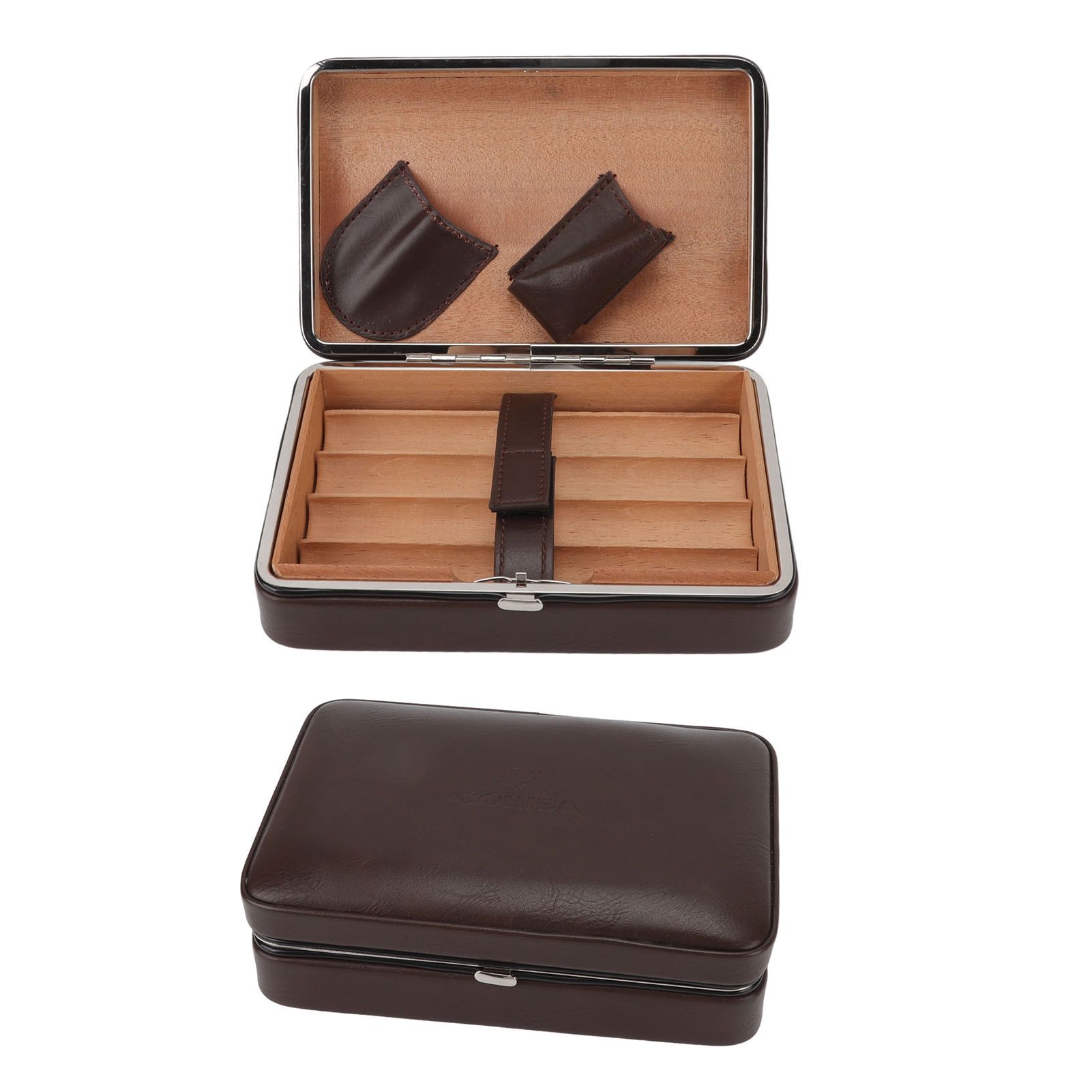 Cigar Holder Case Portable Travel Leather Cigar Humidor Case with Cedarwood Lining for 4 Count Cigars - Image 4