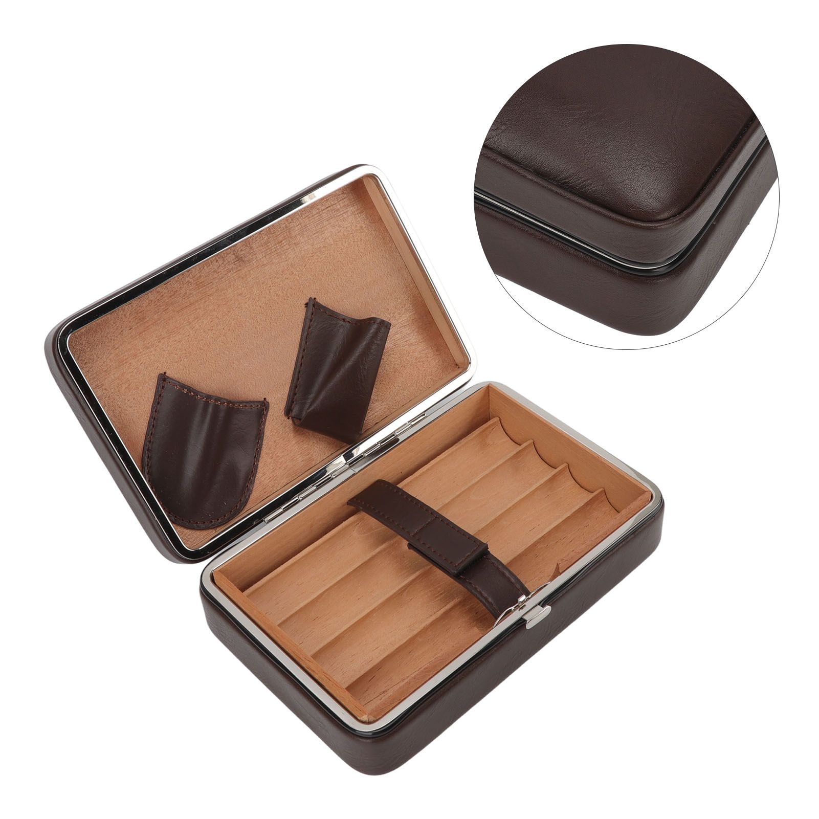 Cigar Holder Case Portable Travel Leather Cigar Humidor Case with Cedarwood Lining for 4 Count Cigars - Image 8