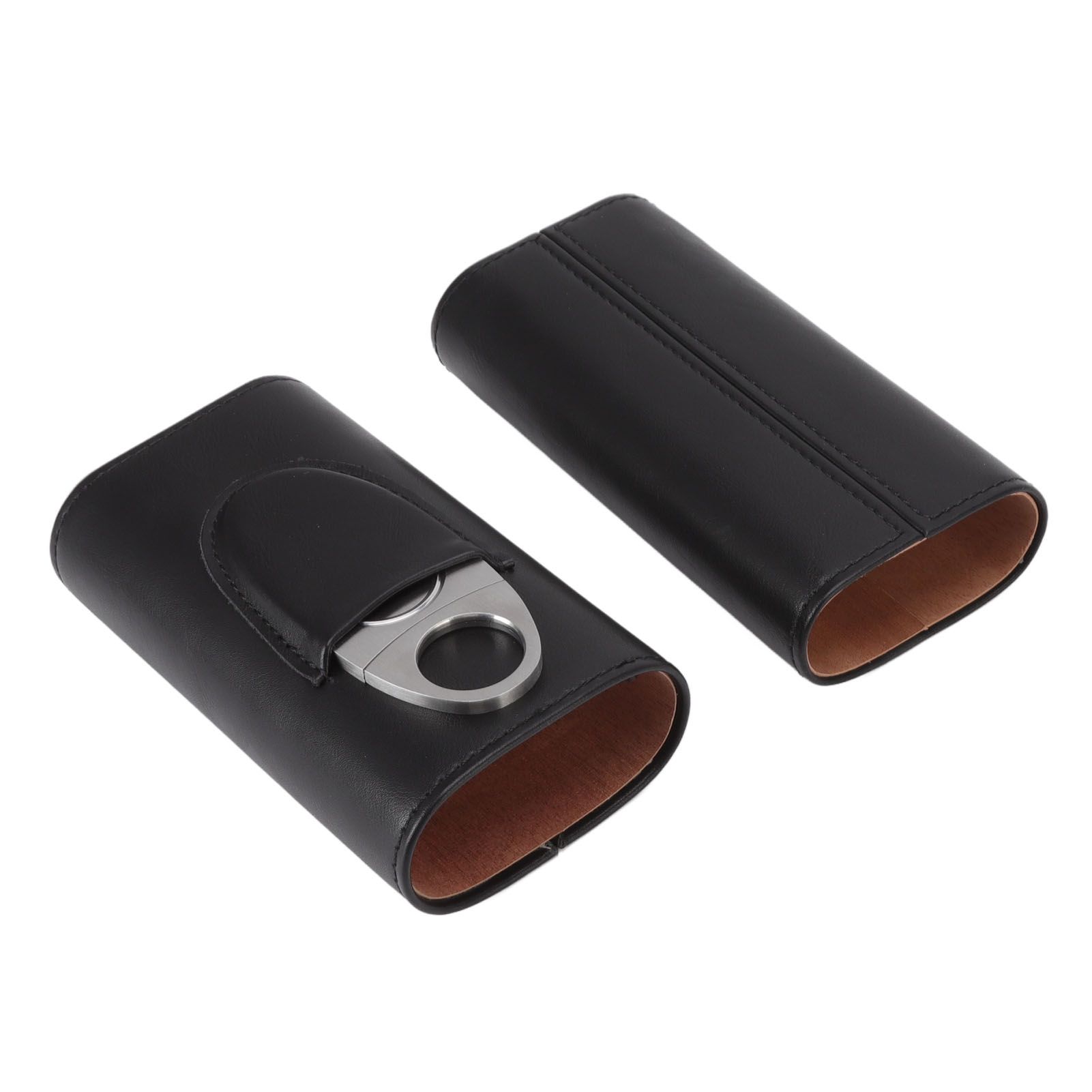 3 Finger Cigar Case Iron Cover Portable Soft Glossy Leather Cigar Holder Case with Cutter for Travel Black - Image 1
