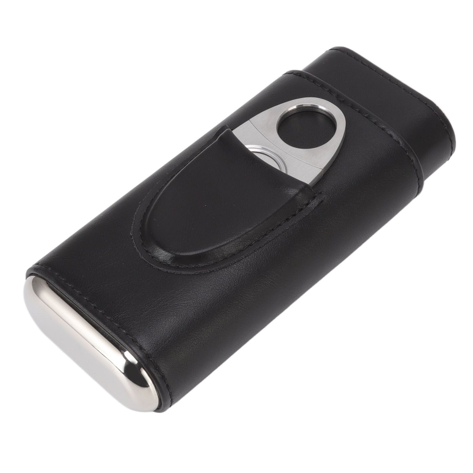 3 Finger Cigar Case Iron Cover Portable Soft Glossy Leather Cigar Holder Case with Cutter for Travel Black - Image 3