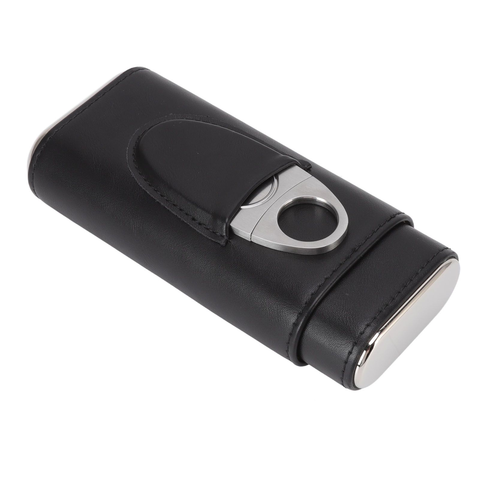 3 Finger Cigar Case Iron Cover Portable Soft Glossy Leather Cigar Holder Case with Cutter for Travel Black - Image 4