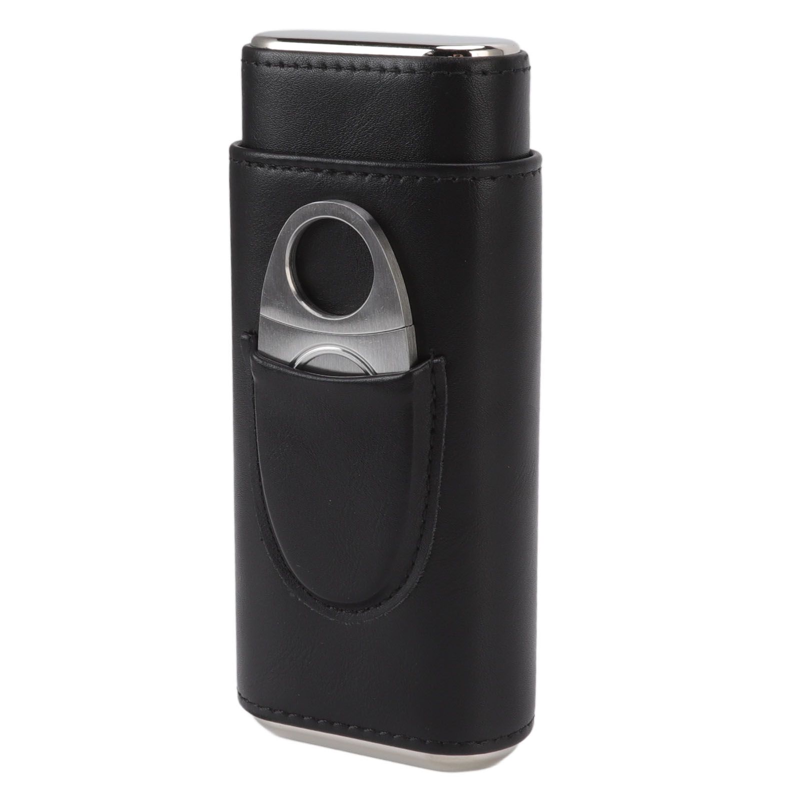 3 Finger Cigar Case Iron Cover Portable Soft Glossy Leather Cigar Holder Case with Cutter for Travel Black - Image 5