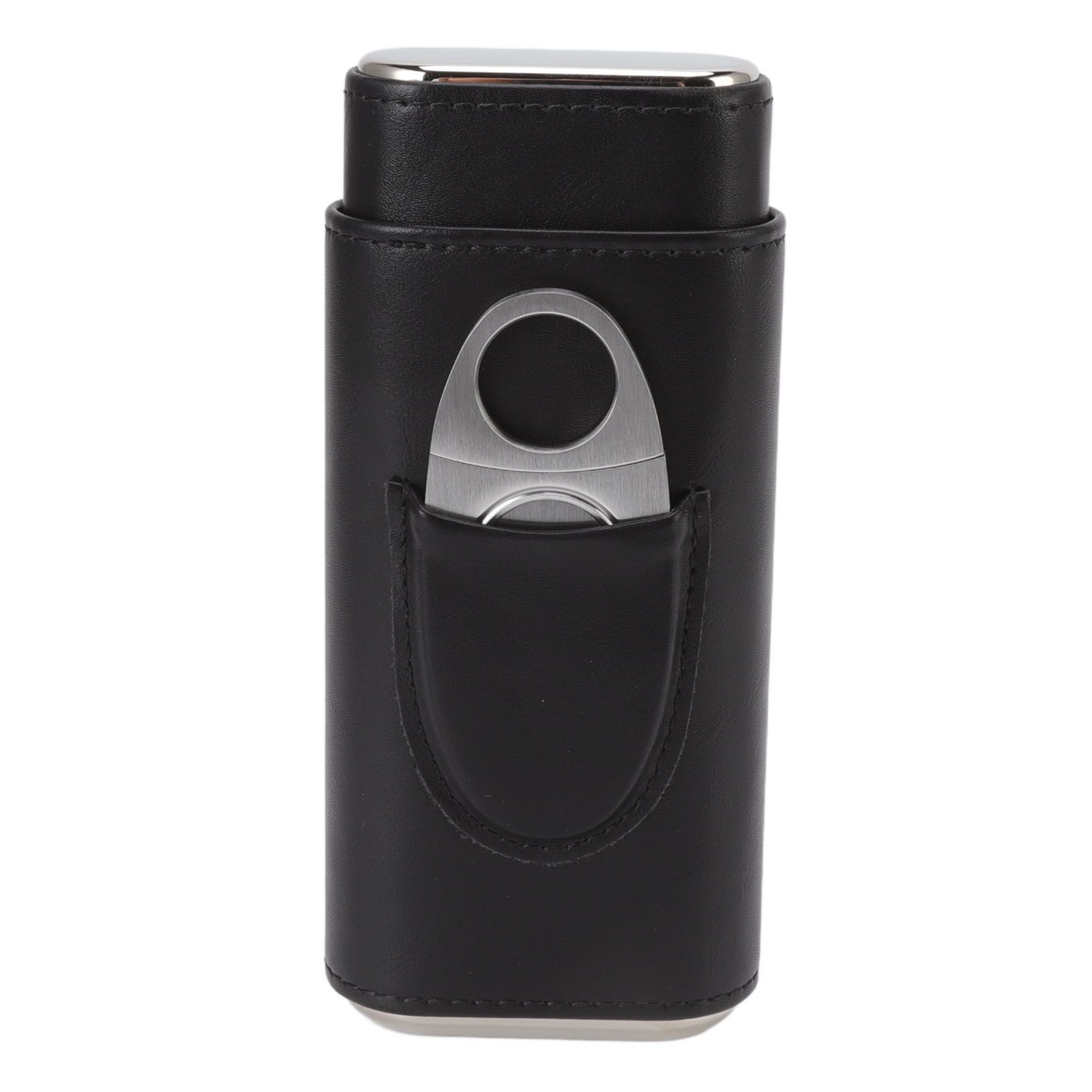 3 Finger Cigar Case Iron Cover Portable Soft Glossy Leather Cigar Holder Case with Cutter for Travel Black - Image 6