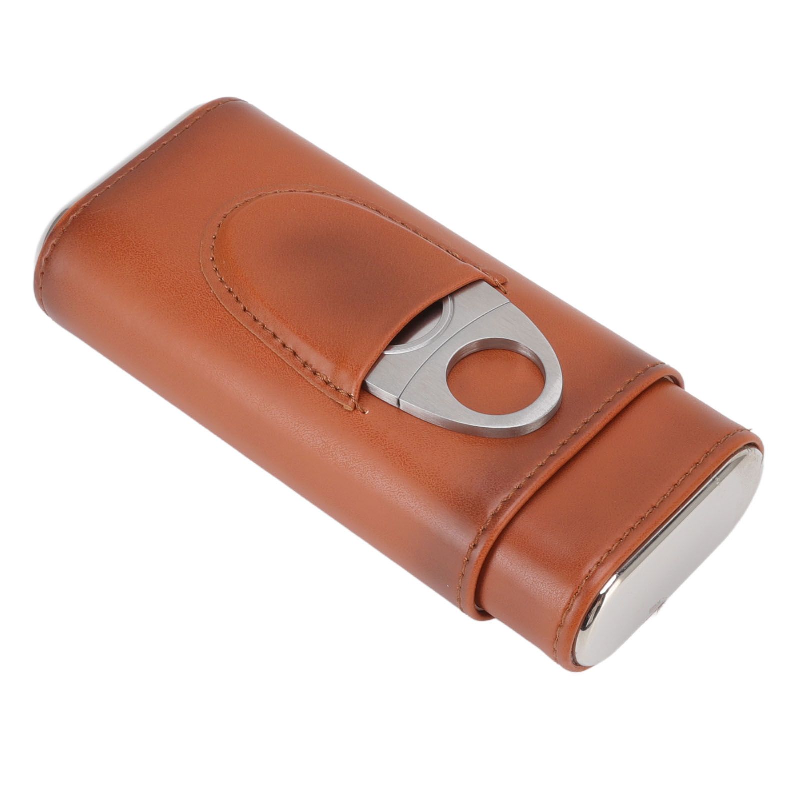 3 Finger Cigar Case Iron Cover Portable Soft Glossy Leather Cigar Holder Case with Cutter for Travel Brown - Image 3