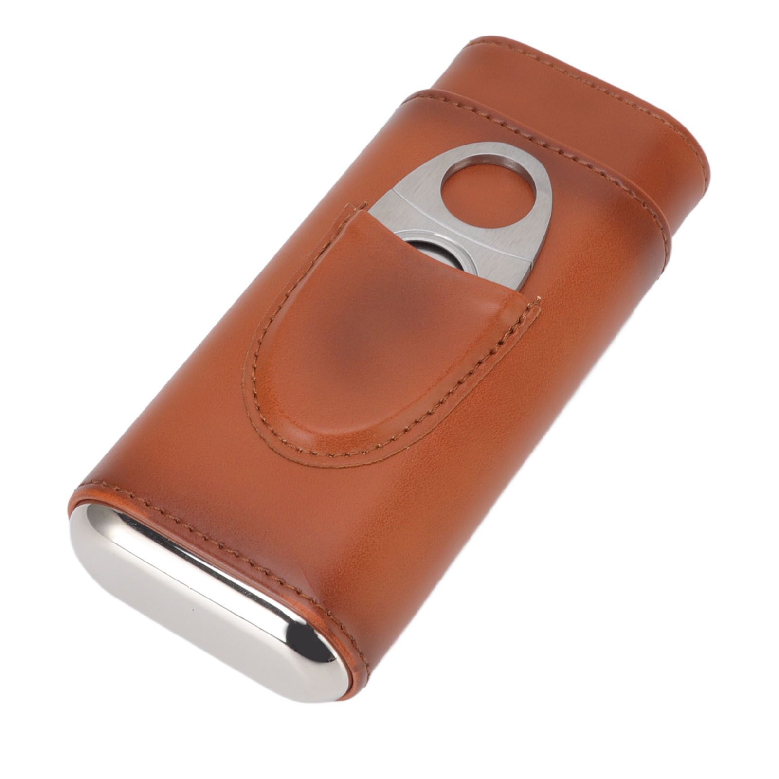 3 Finger Cigar Case Iron Cover Portable Soft Glossy Leather Cigar Holder Case with Cutter for Travel Brown - Image 4