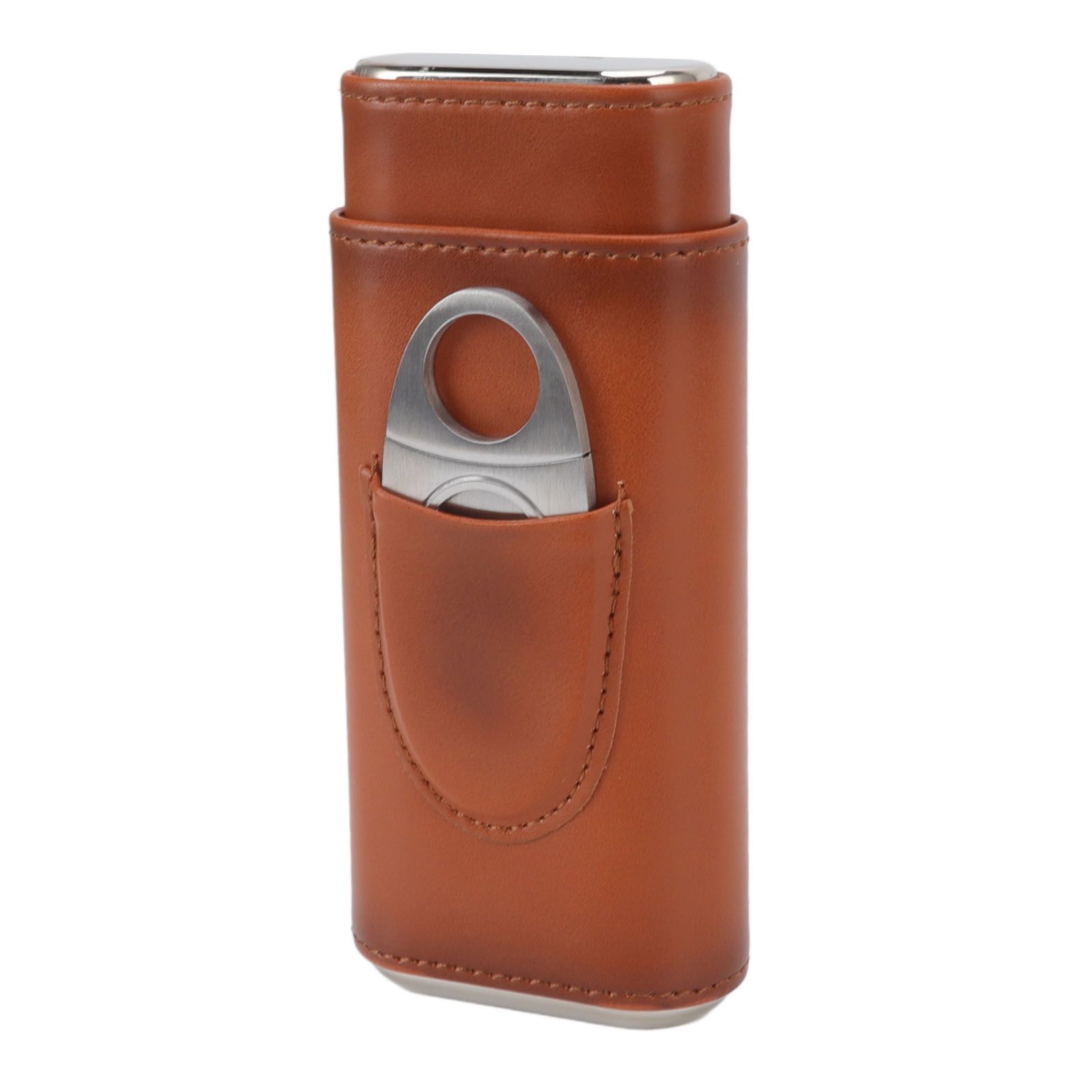3 Finger Cigar Case Iron Cover Portable Soft Glossy Leather Cigar Holder Case with Cutter for Travel Brown - Image 5