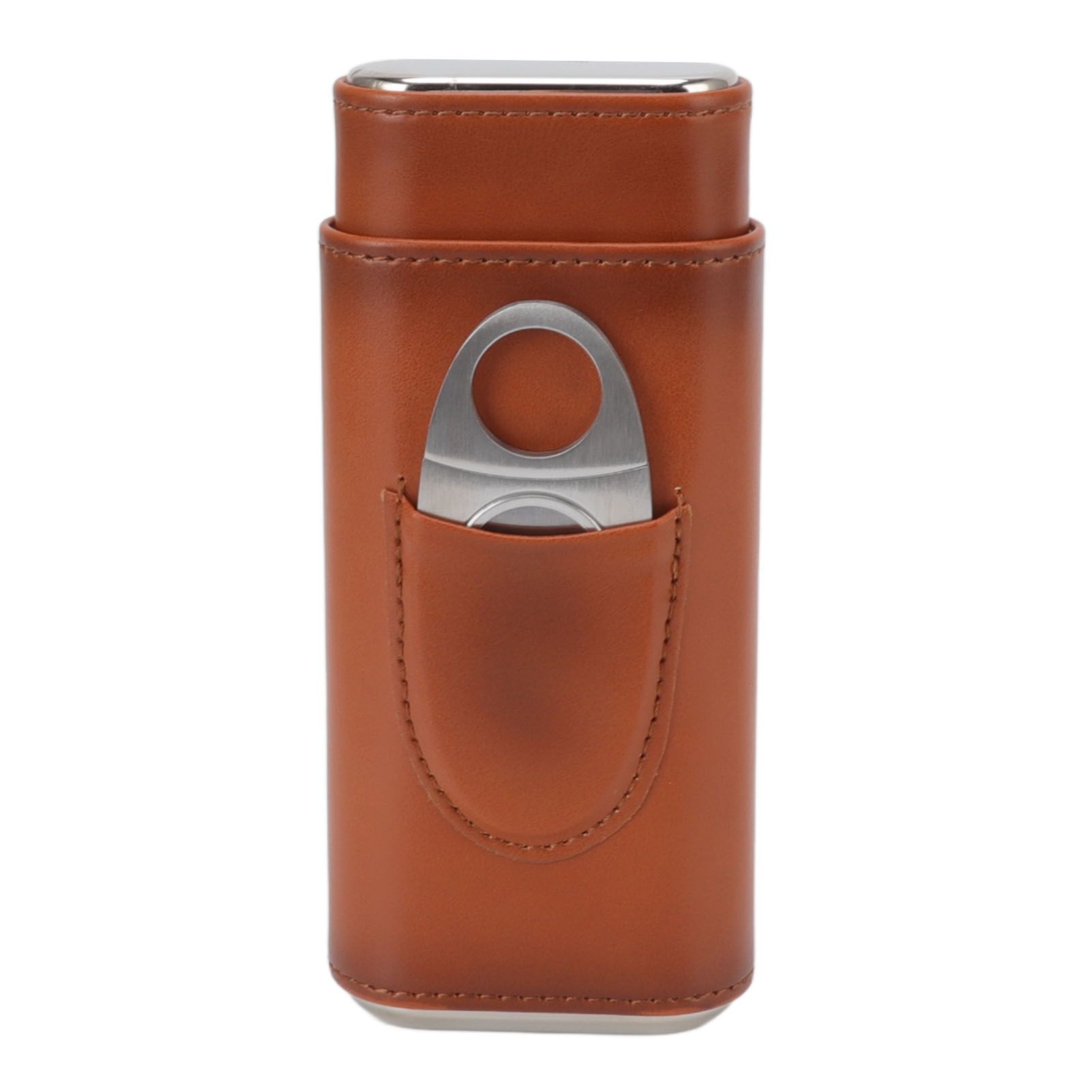 3 Finger Cigar Case Iron Cover Portable Soft Glossy Leather Cigar Holder Case with Cutter for Travel Brown - Image 6