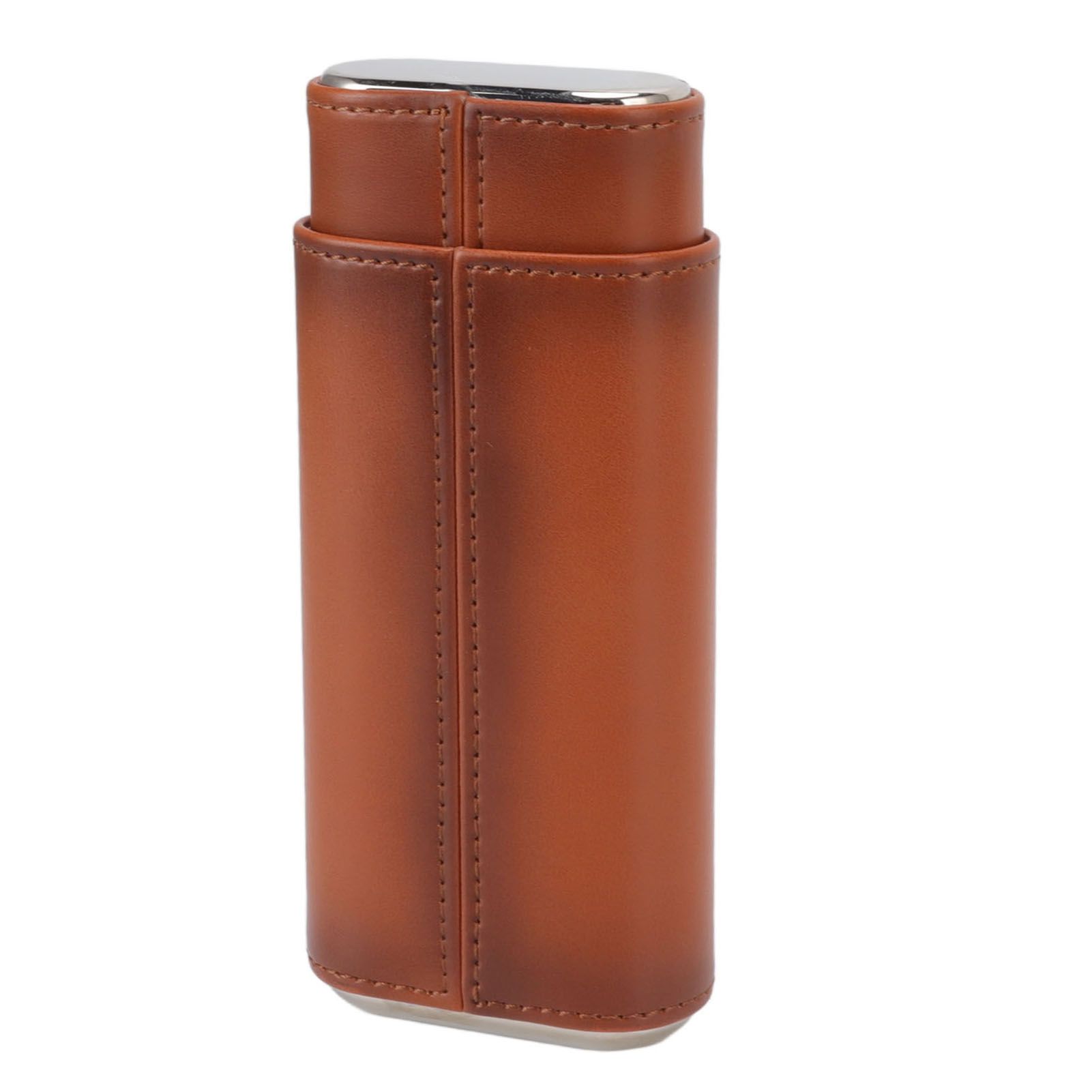 3 Finger Cigar Case Iron Cover Portable Soft Glossy Leather Cigar Holder Case with Cutter for Travel Brown - Image 8