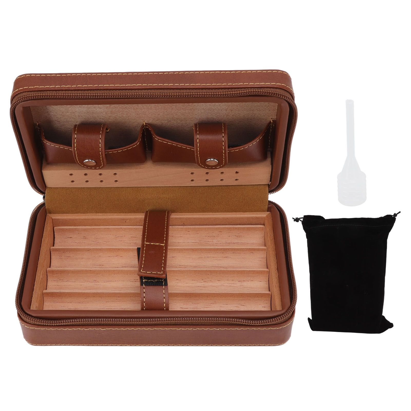 Cigar Humidor Case Brown Portable Cedarwood Lining Humidifier Travel Cigar Box With Storage Bag for Travel - Image 1