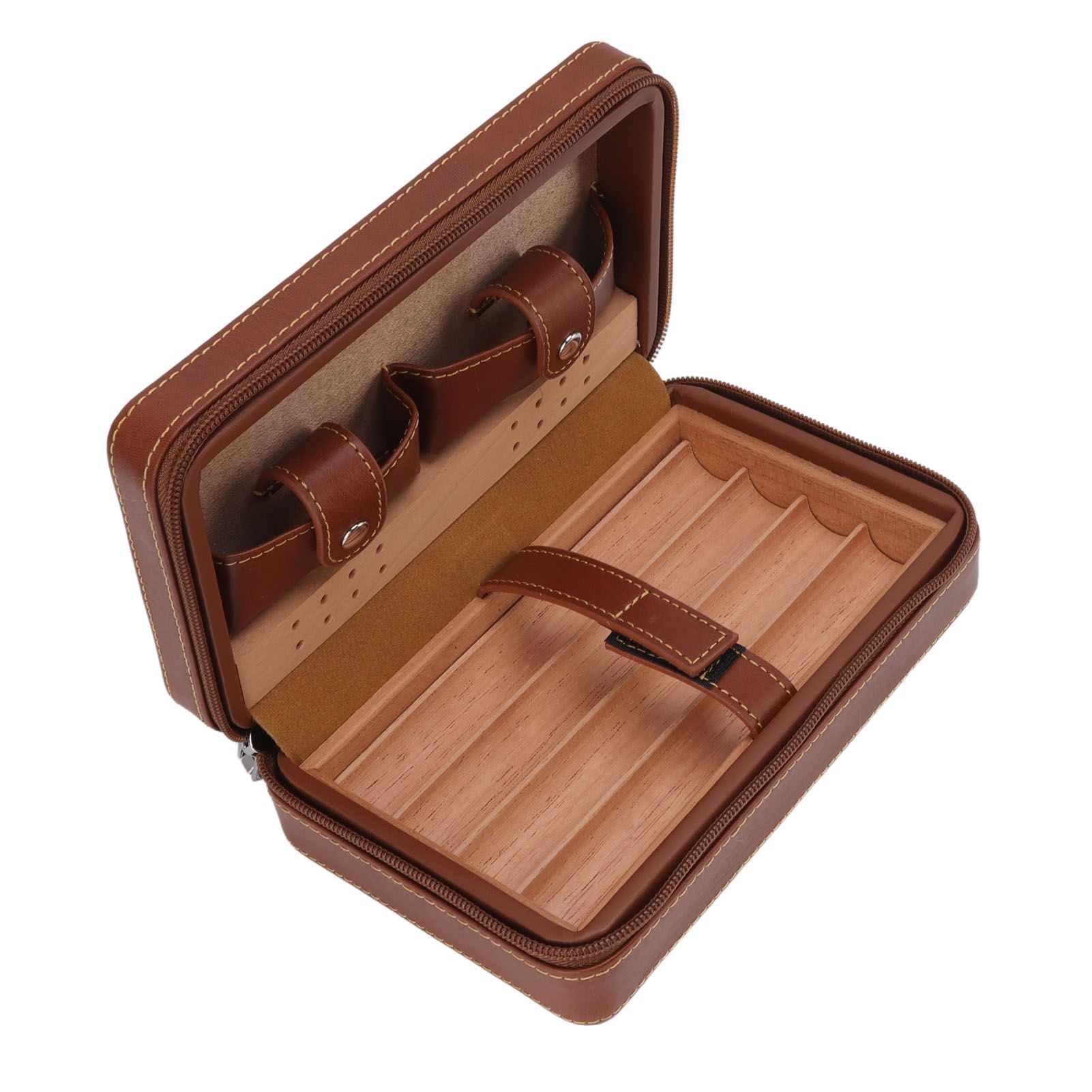 Cigar Humidor Case Brown Portable Cedarwood Lining Humidifier Travel Cigar Box With Storage Bag for Travel - Image 2