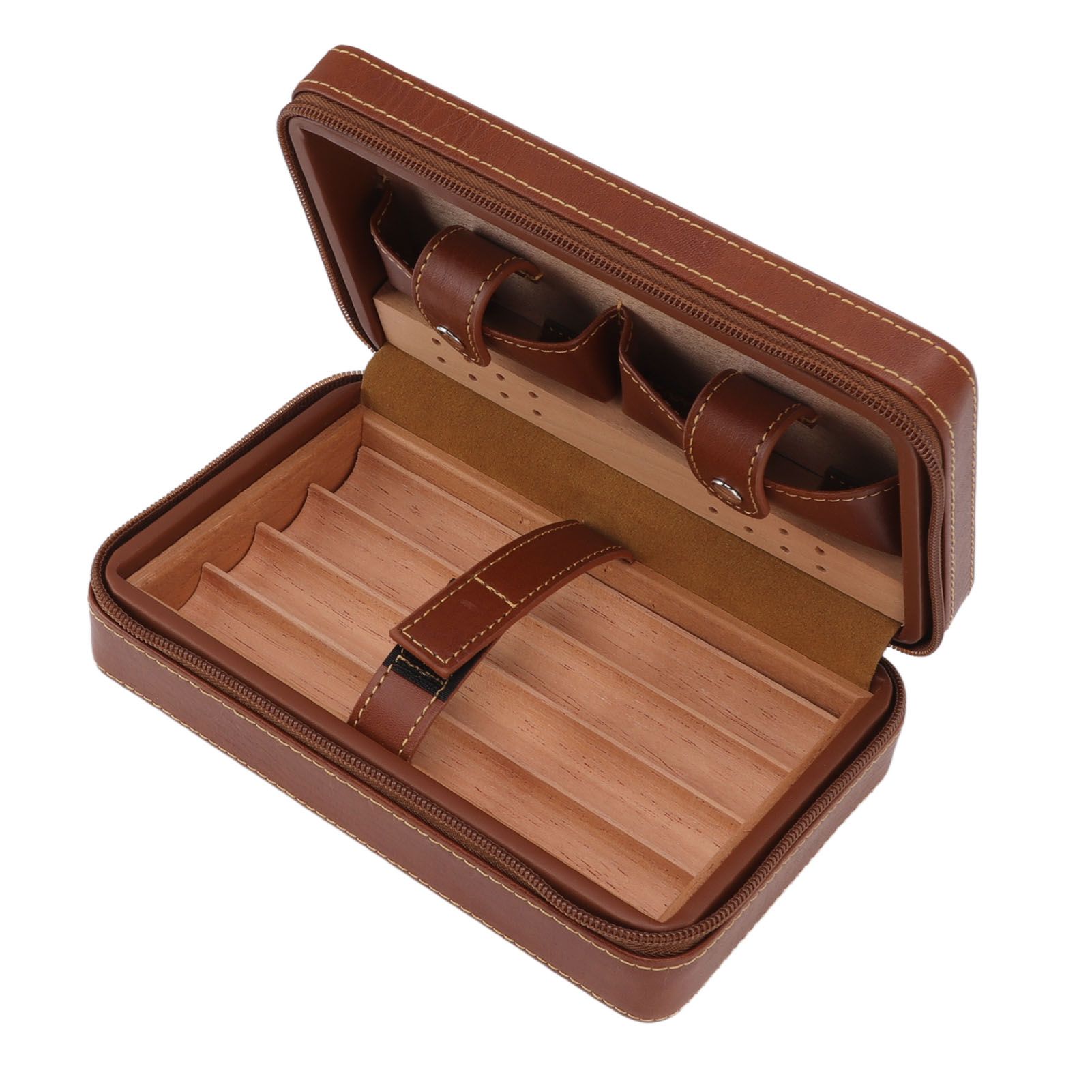 Cigar Humidor Case Brown Portable Cedarwood Lining Humidifier Travel Cigar Box With Storage Bag for Travel - Image 3