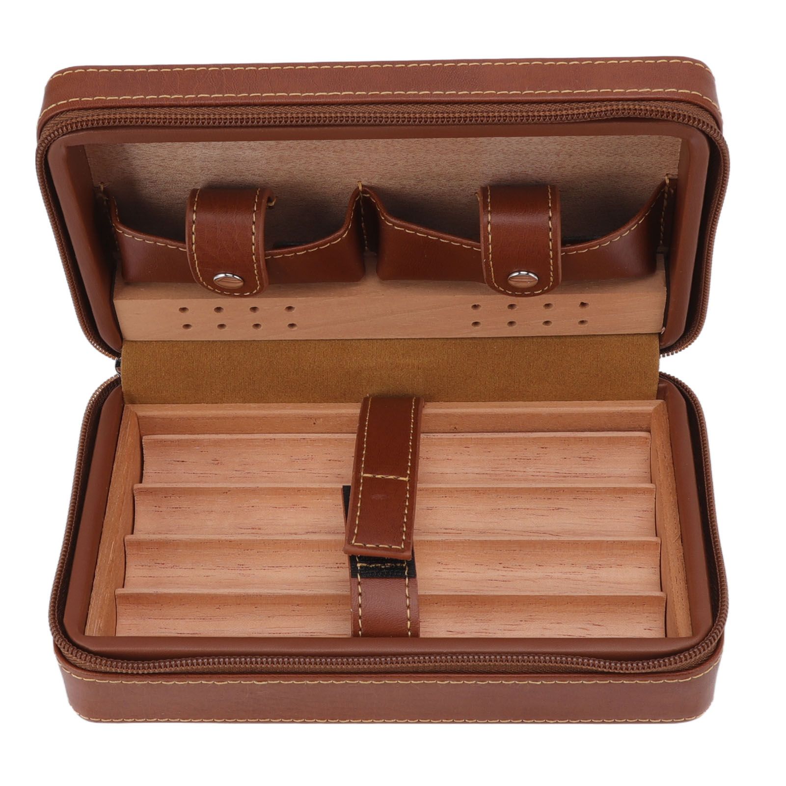 Cigar Humidor Case Brown Portable Cedarwood Lining Humidifier Travel Cigar Box With Storage Bag for Travel - Image 4
