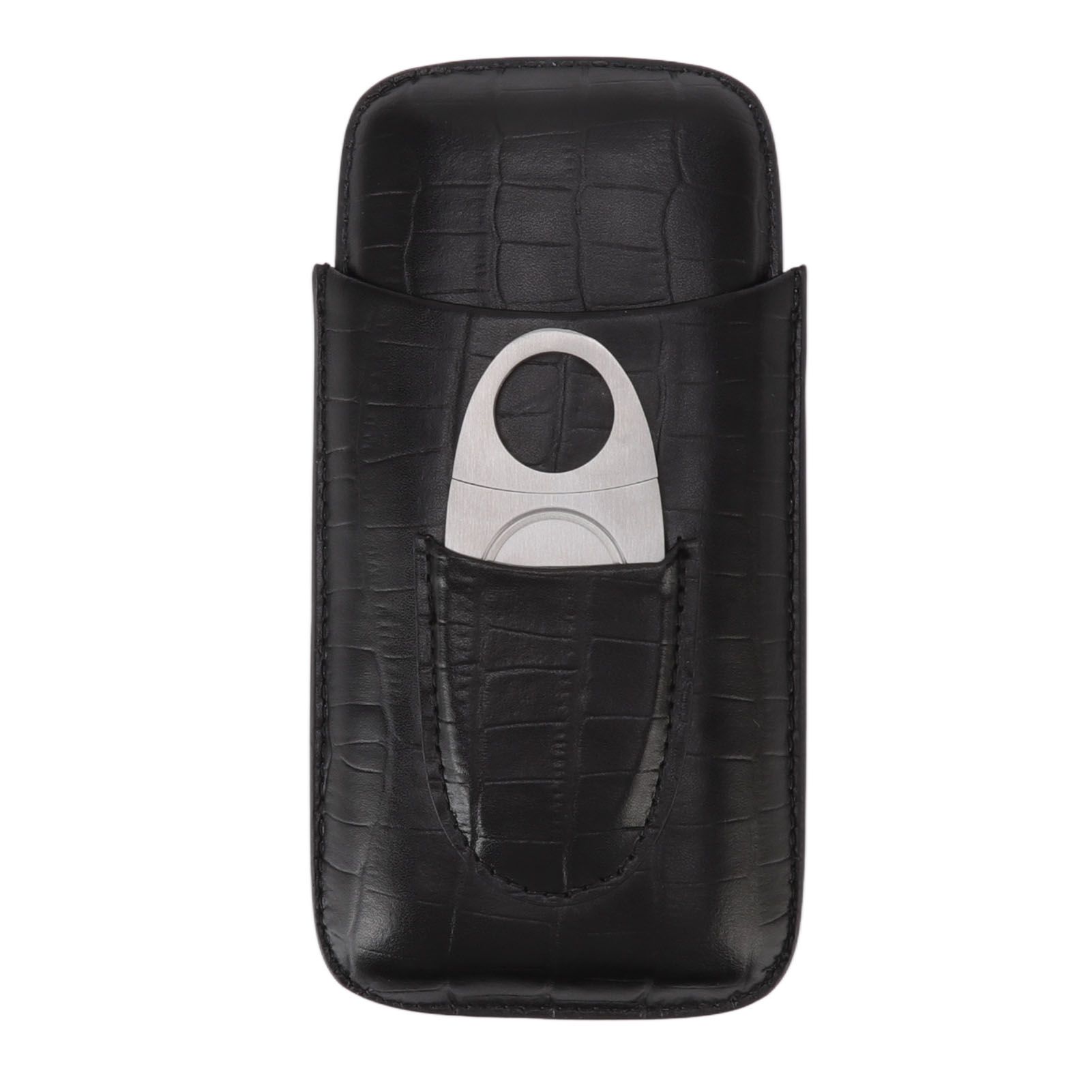 Cigar Leather Case Travel Portable 3pcs Cigar Holder Cigar Humidor with Cutter Set Black with Bamboo Joint Pattern - Image 5