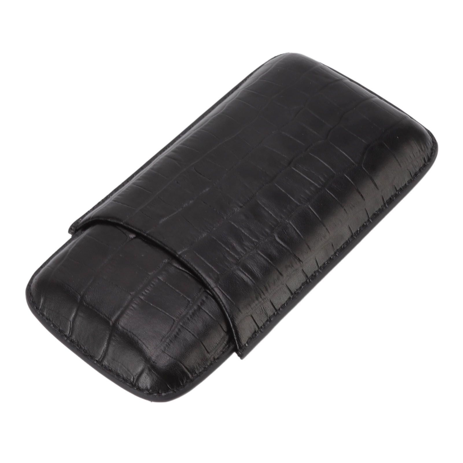 Cigar Leather Case Travel Portable 3pcs Cigar Holder Cigar Humidor with Cutter Set Black with Bamboo Joint Pattern - Image 6