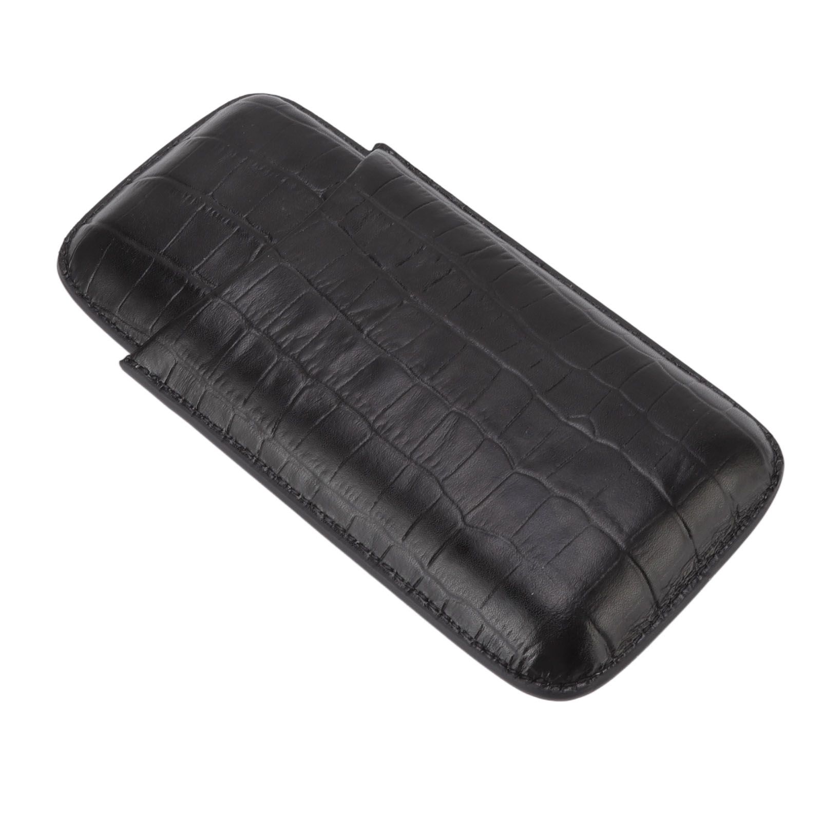Cigar Leather Case Travel Portable 3pcs Cigar Holder Cigar Humidor with Cutter Set Black with Bamboo Joint Pattern - Image 7
