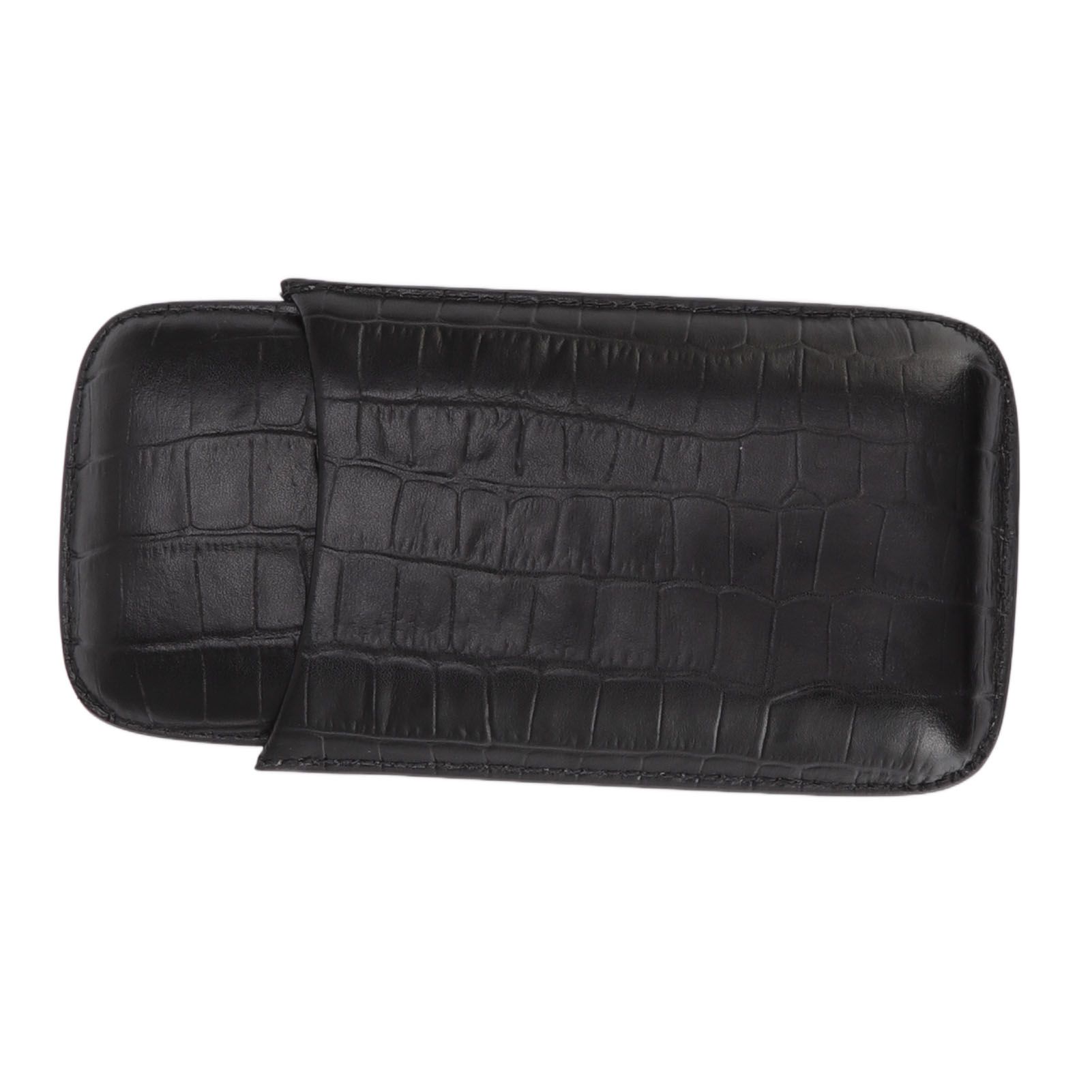 Cigar Leather Case Travel Portable 3pcs Cigar Holder Cigar Humidor with Cutter Set Black with Bamboo Joint Pattern - Image 8