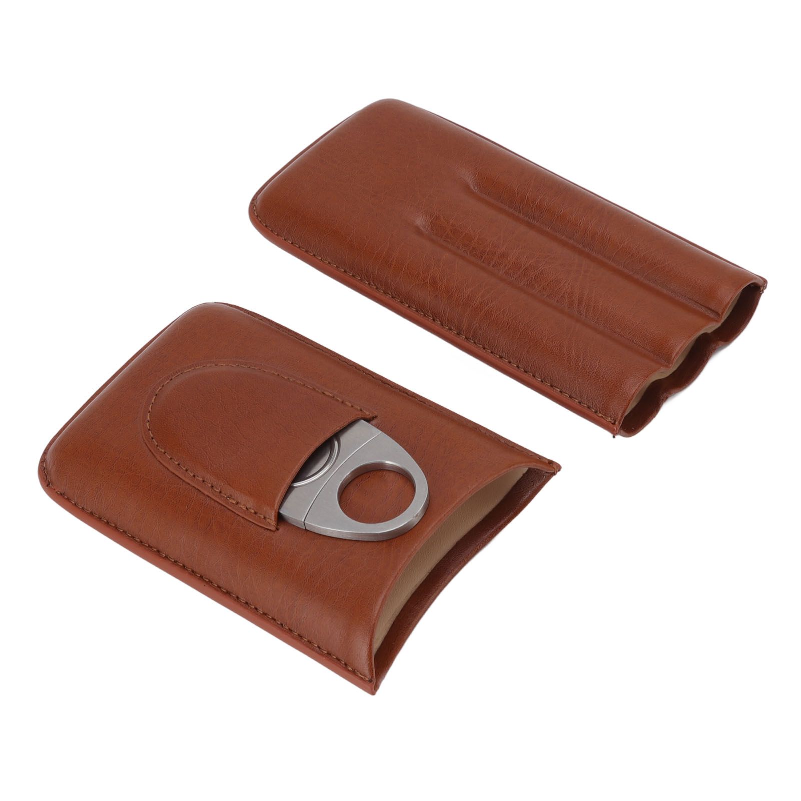 Portable Cigar Leather Case High Grade Leather Travel Portable Cigar Travel Bag Holder with Scissor Brown - Image 1