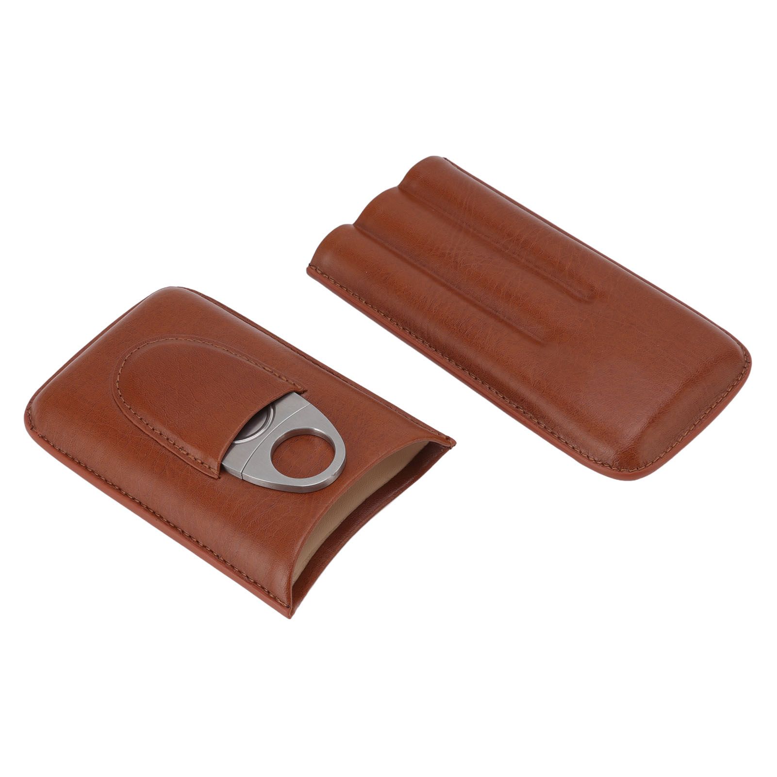 Portable Cigar Leather Case High Grade Leather Travel Portable Cigar Travel Bag Holder with Scissor Brown - Image 2
