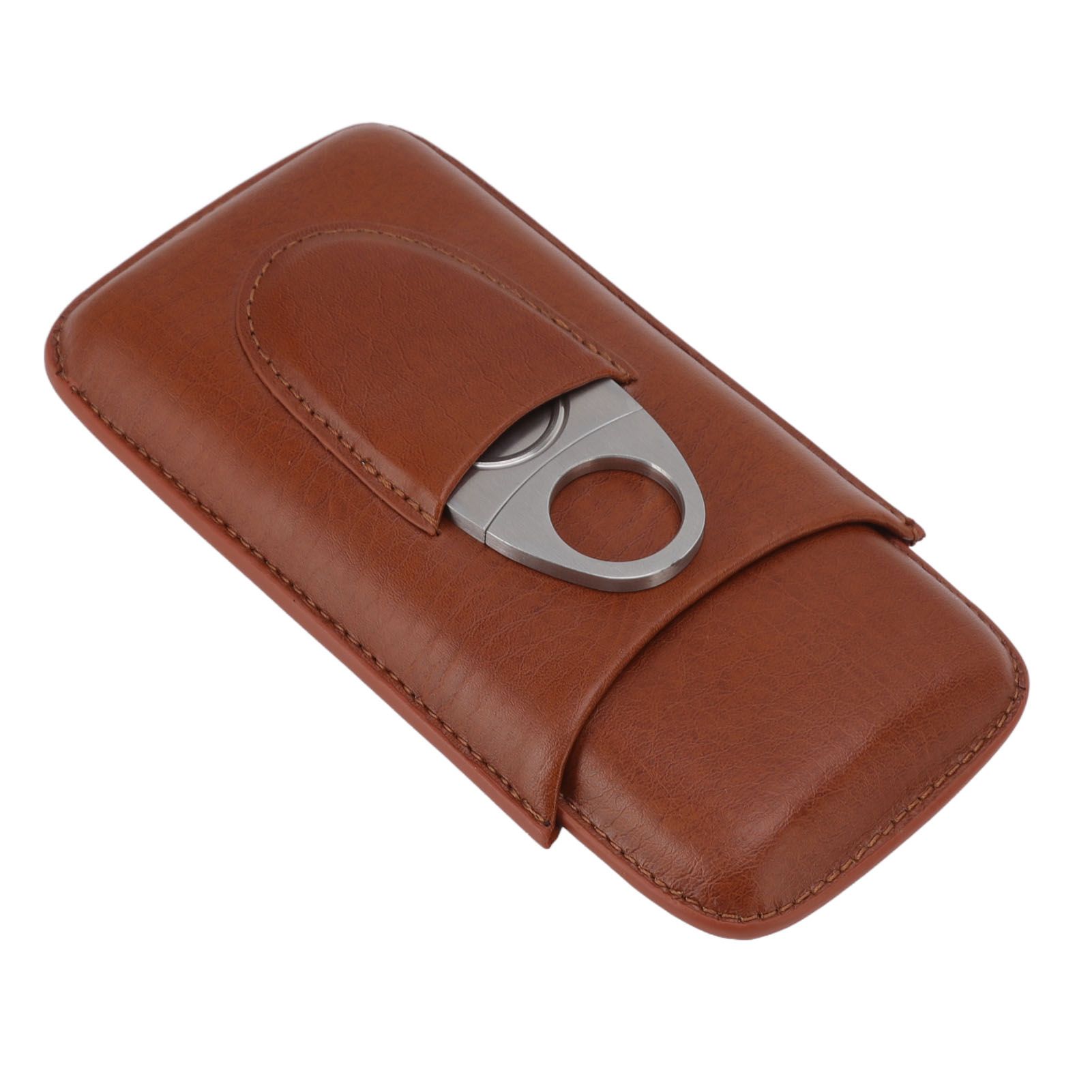 Portable Cigar Leather Case High Grade Leather Travel Portable Cigar Travel Bag Holder with Scissor Brown - Image 3