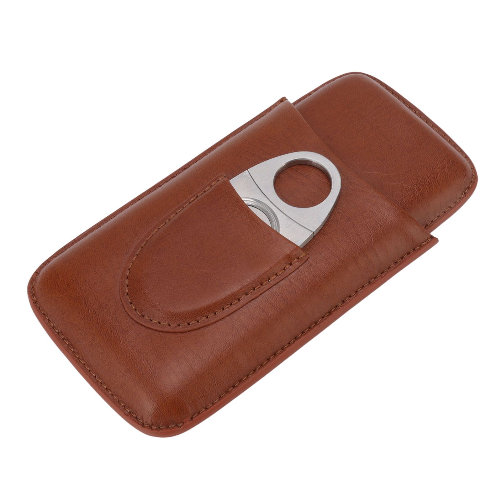 Portable Cigar Leather Case High Grade Leather Travel Portable Cigar Travel Bag Holder with Scissor Brown - Image 4