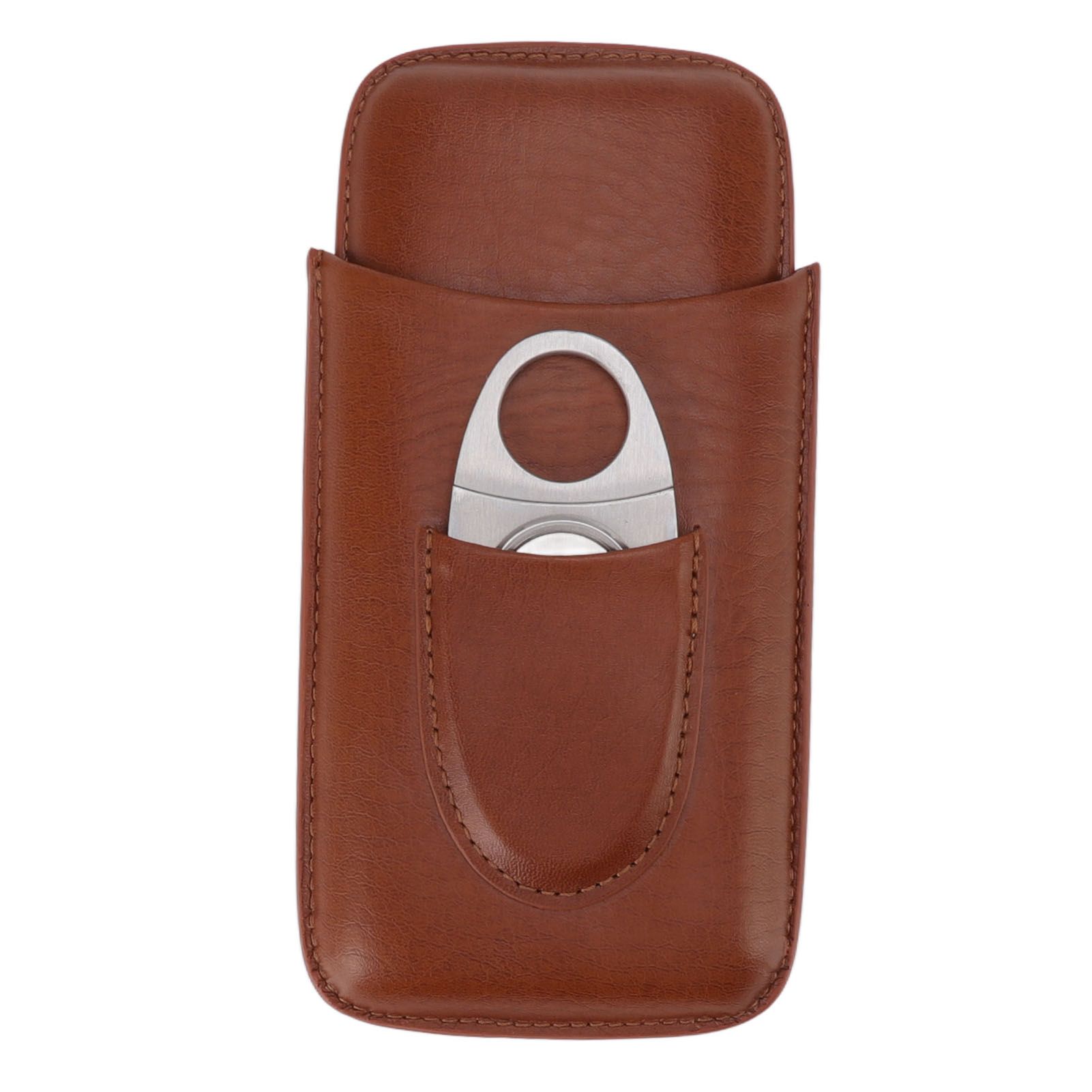 Portable Cigar Leather Case High Grade Leather Travel Portable Cigar Travel Bag Holder with Scissor Brown - Image 6