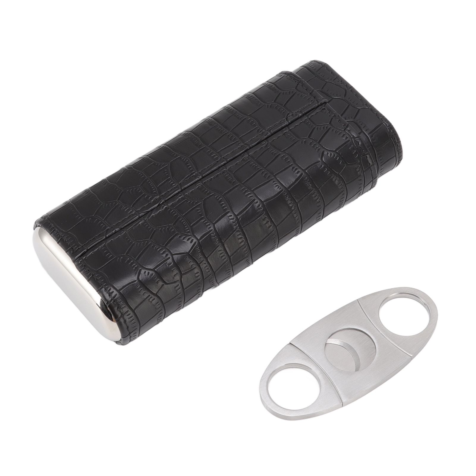 Cigar Leather Case Cedarwood Liner Portable 3pcs Cigar Holder Cigar Humidor Case with Cutter for Travel Black - Image 1