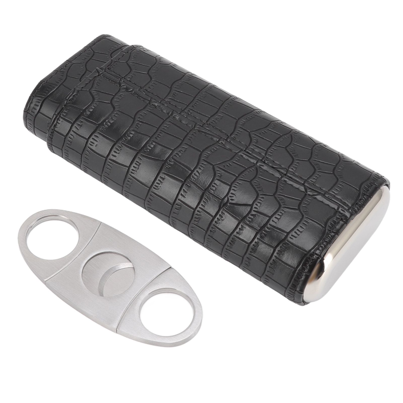 Cigar Leather Case Cedarwood Liner Portable 3pcs Cigar Holder Cigar Humidor Case with Cutter for Travel Black - Image 3