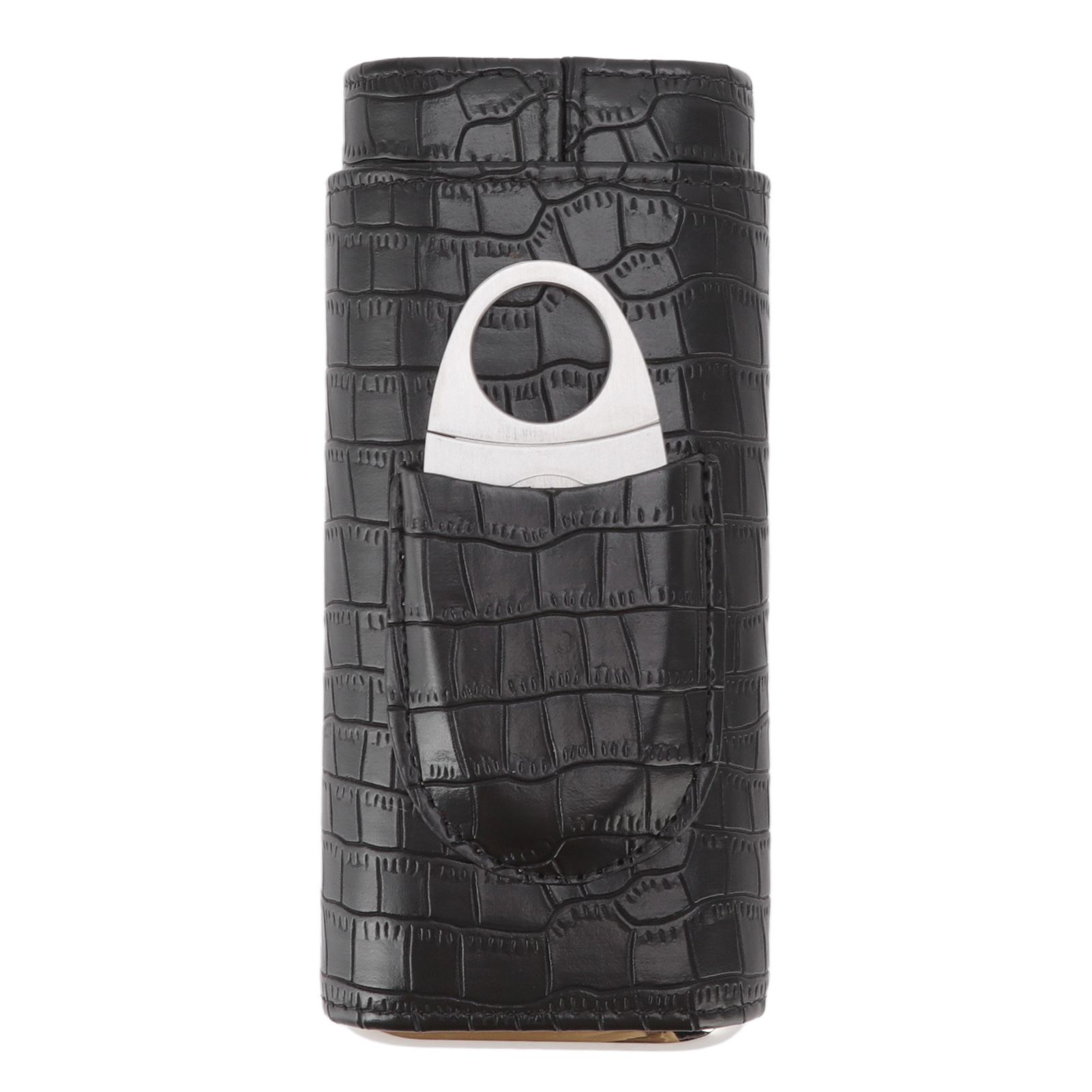 Cigar Leather Case Cedarwood Liner Portable 3pcs Cigar Holder Cigar Humidor Case with Cutter for Travel Black - Image 4