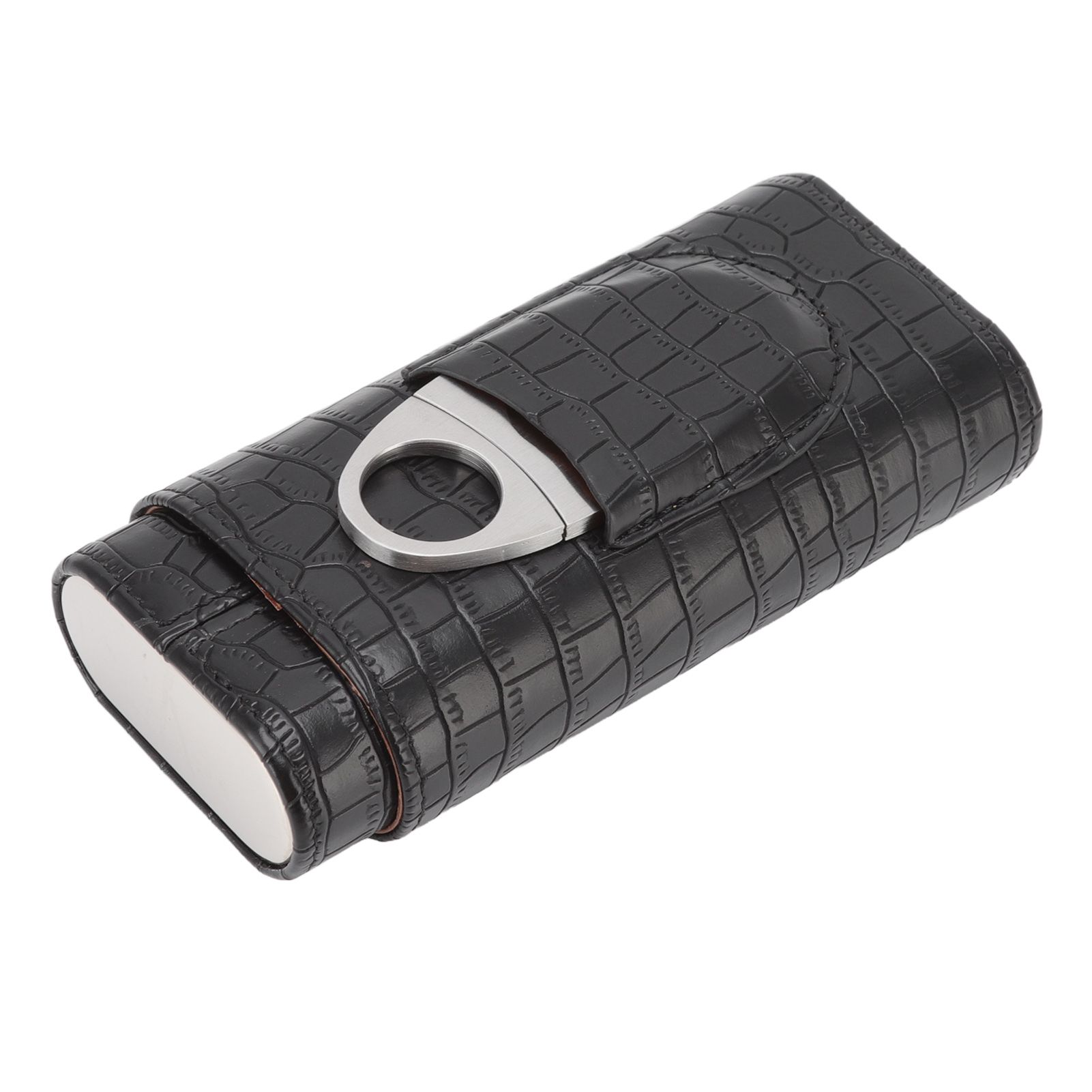 Cigar Leather Case Cedarwood Liner Portable 3pcs Cigar Holder Cigar Humidor Case with Cutter for Travel Black - Image 8