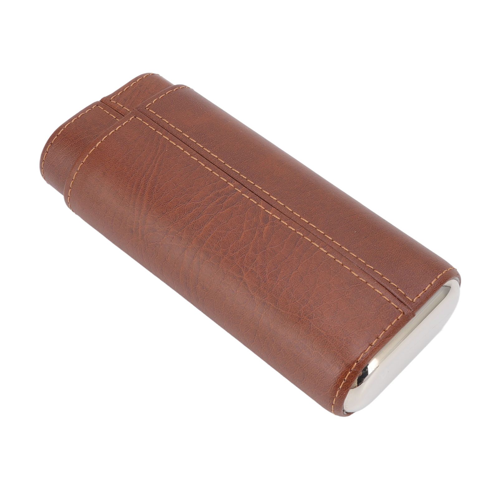 3 Finger Cigar Case Leather Cedarwood Lining Travel Portable Cigar Holder with Scissor Brown - Image 4
