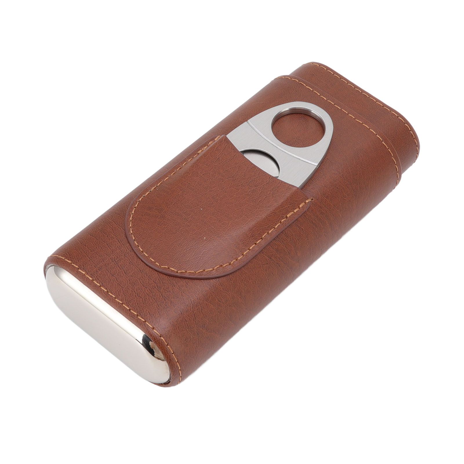 3 Finger Cigar Case Leather Cedarwood Lining Travel Portable Cigar Holder with Scissor Brown - Image 6