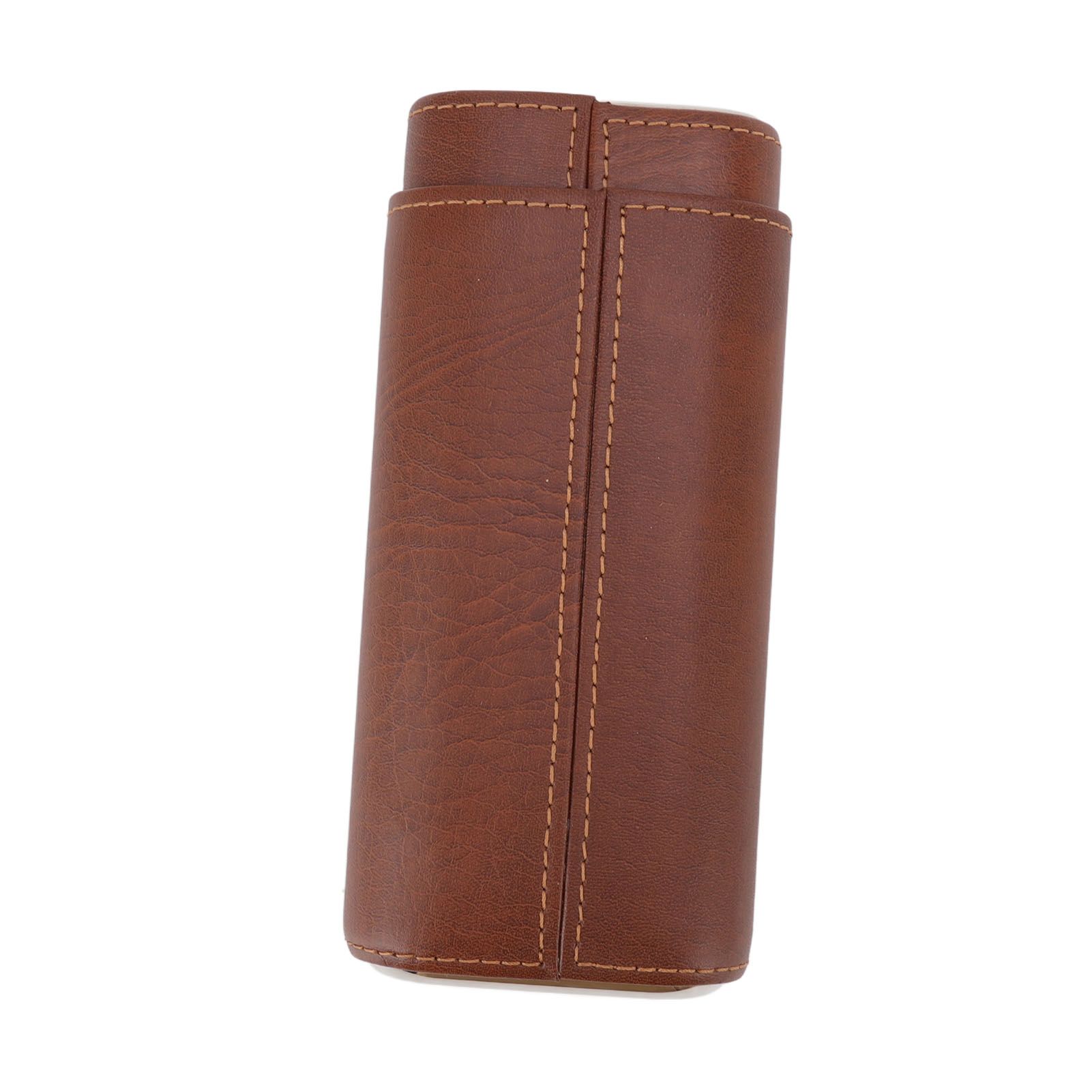 3 Finger Cigar Case Leather Cedarwood Lining Travel Portable Cigar Holder with Scissor Brown - Image 7