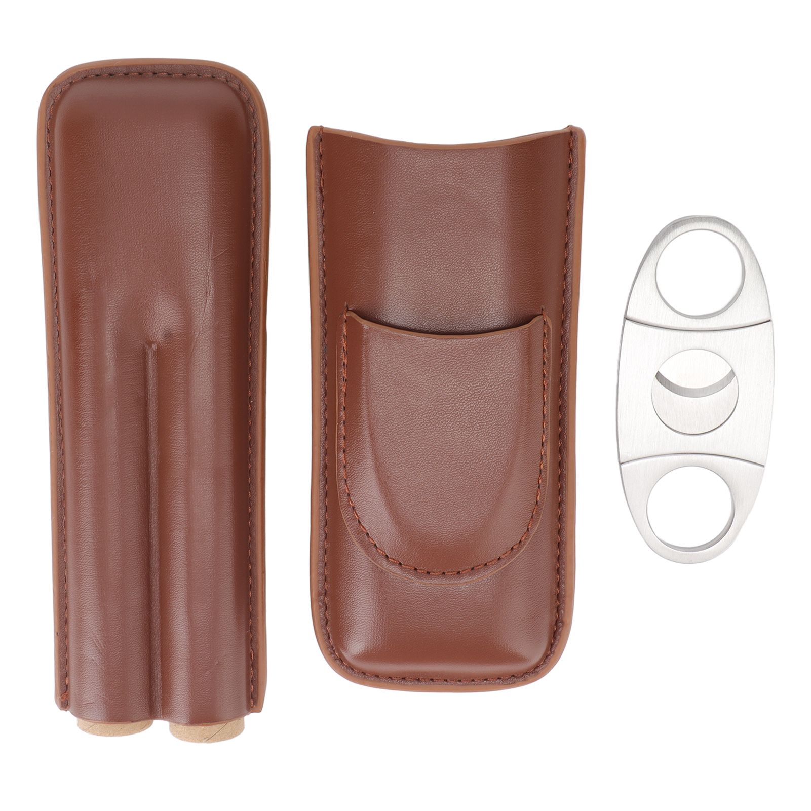 Travel Cigar Case Leather Portable with Cigar Clipper Cigar Holder for 2 Cigars Business Office - Image 1