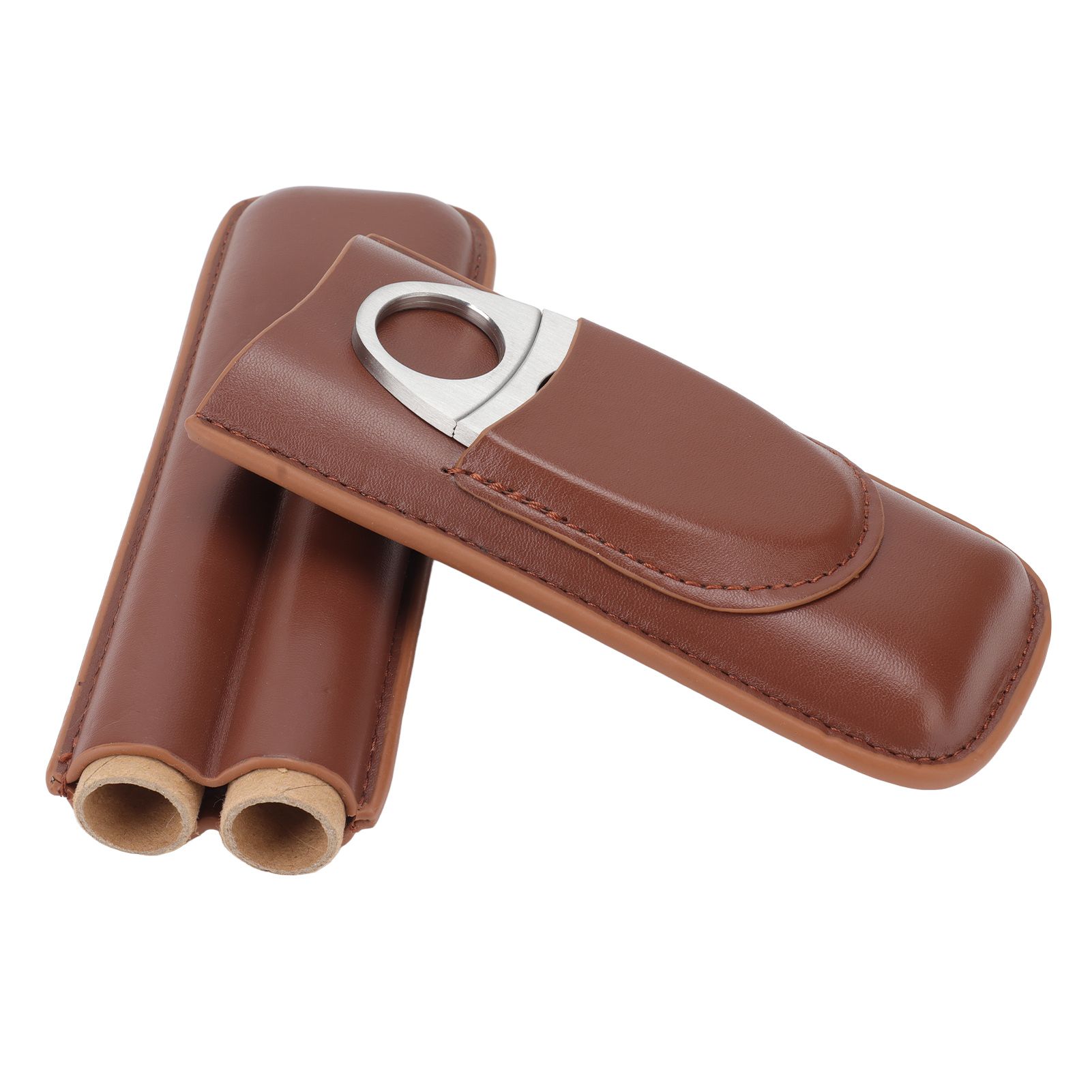 Travel Cigar Case Leather Portable with Cigar Clipper Cigar Holder for 2 Cigars Business Office - Image 2